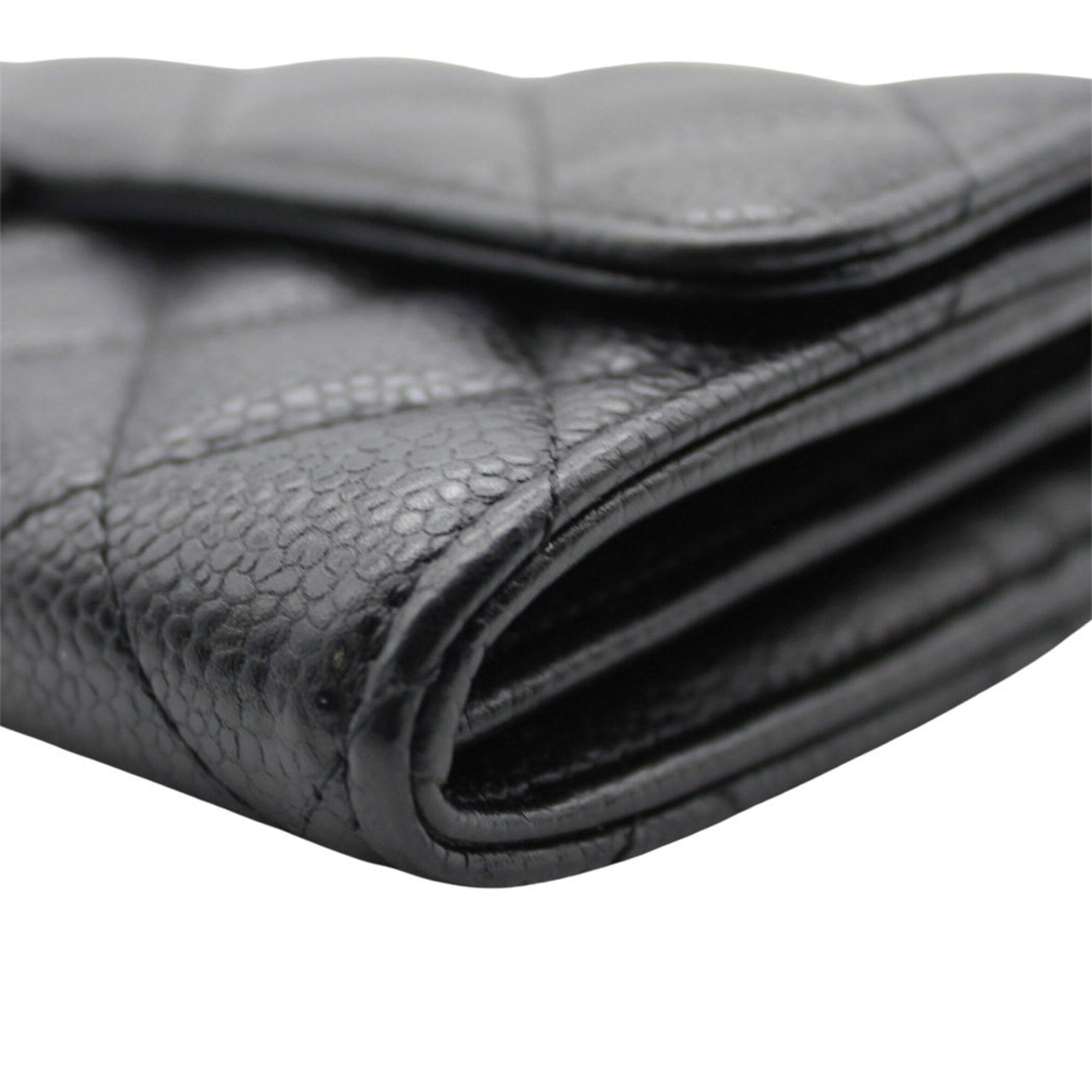 Chanel Matelasse Black Grained Calfskin Long Wallet (Bi-Fold) (Pre-Owned)