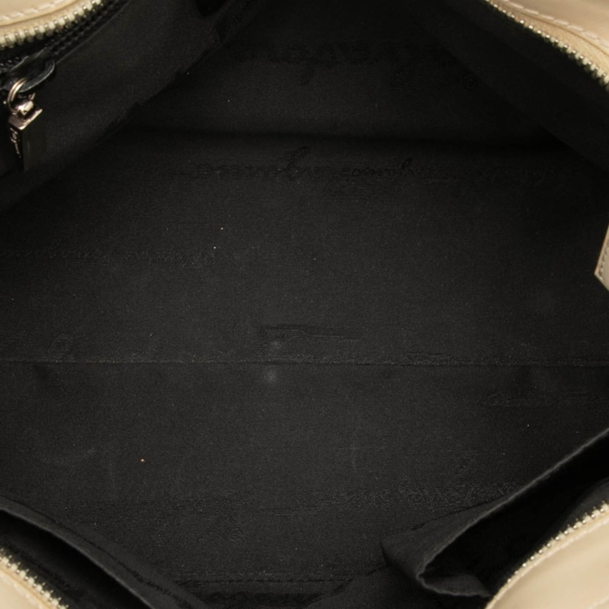 Salvatore Ferragamo Gancini Beige Cream Canvas Leather Handbag (Pre-Owned)