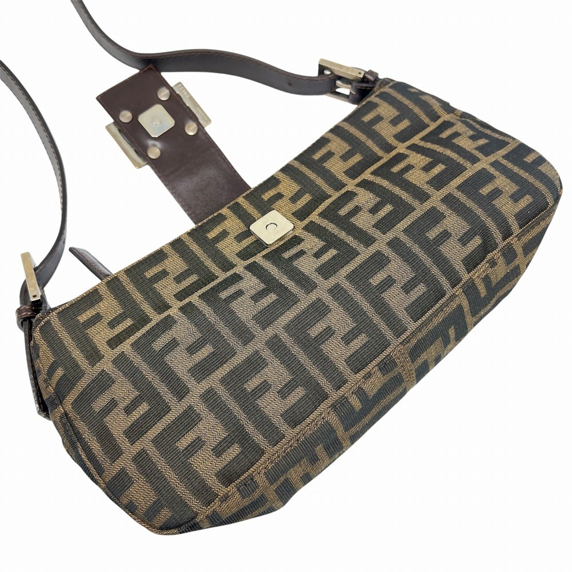 Fendi Zucca Brown Canvas Leather Handbag Shoulder Bag (Pre-Owned)
