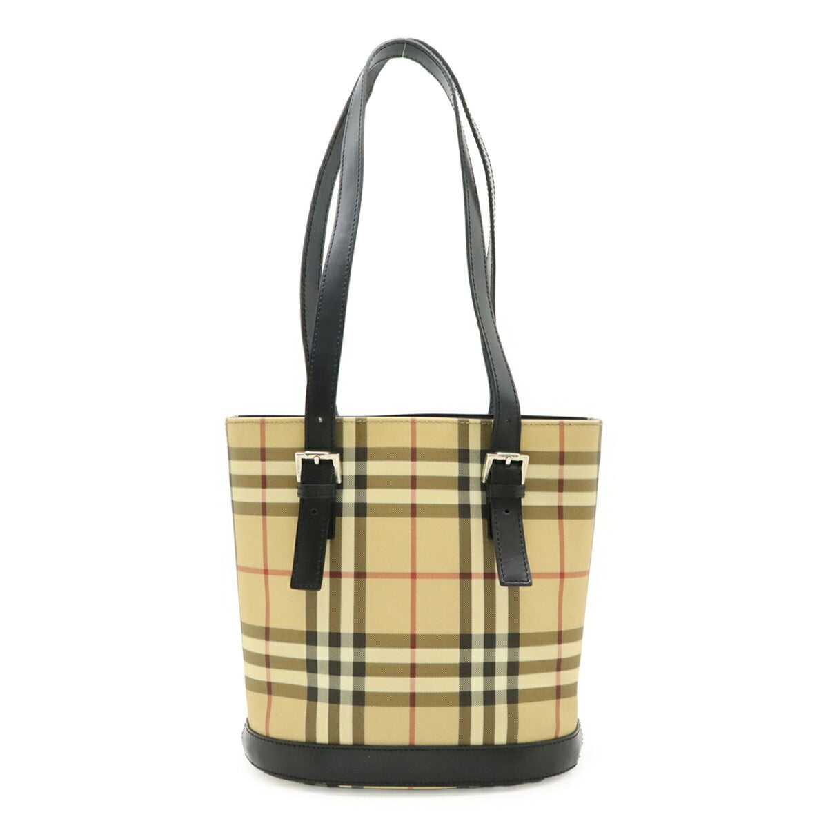 Burberry Beige Black Bordeaux Coated Canvas Leather Shoulder Bag Tote Bag (Pre-Owned)