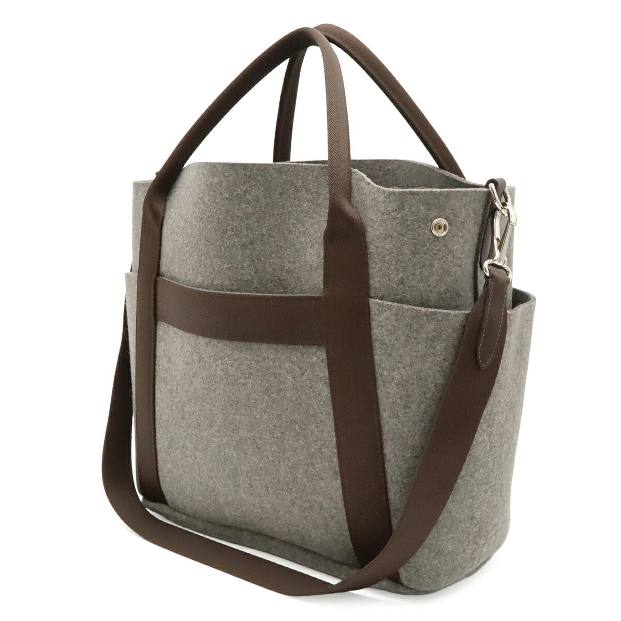 Hermes Dark Brown Gray Felt Shoulder Bag Tote Bag (Pre-Owned)