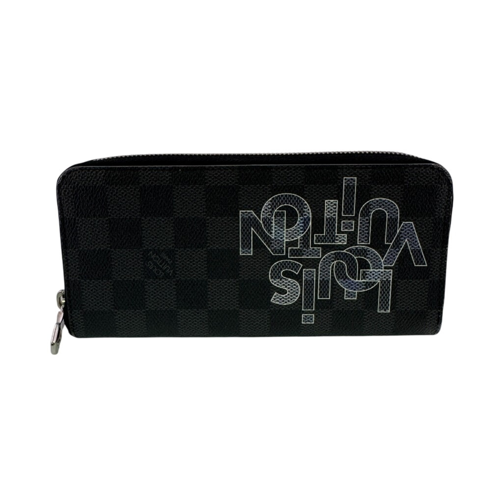Louis Vuitton Black Gray Leather Long Wallet (Bi-Fold) (Pre-Owned)