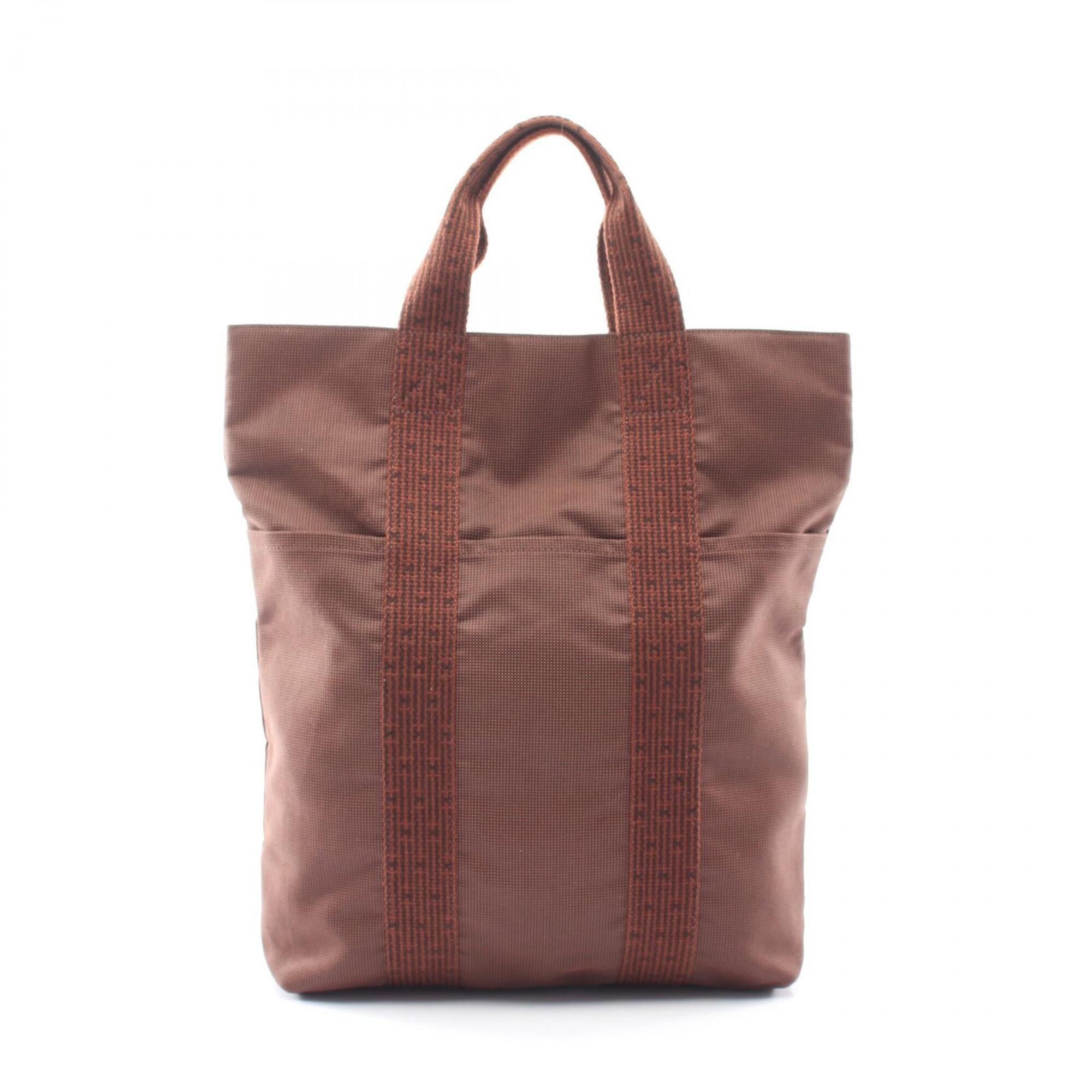 Hermes Brown Nylon Canvas Handbag Tote Bag (Pre-Owned)