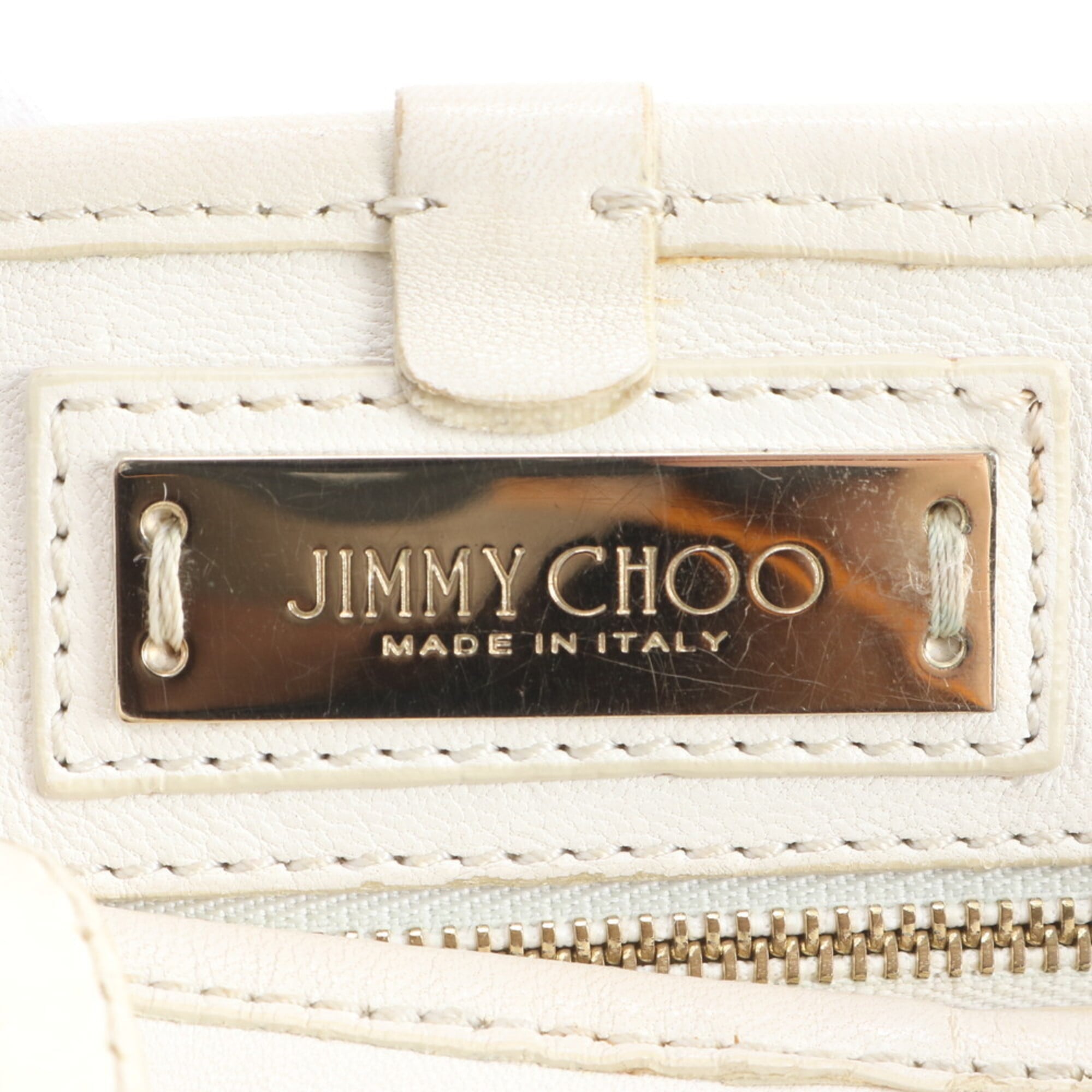 Jimmy Choo Silver White Leather Handbag Shoulder Bag Tote Bag (Pre-Owned)