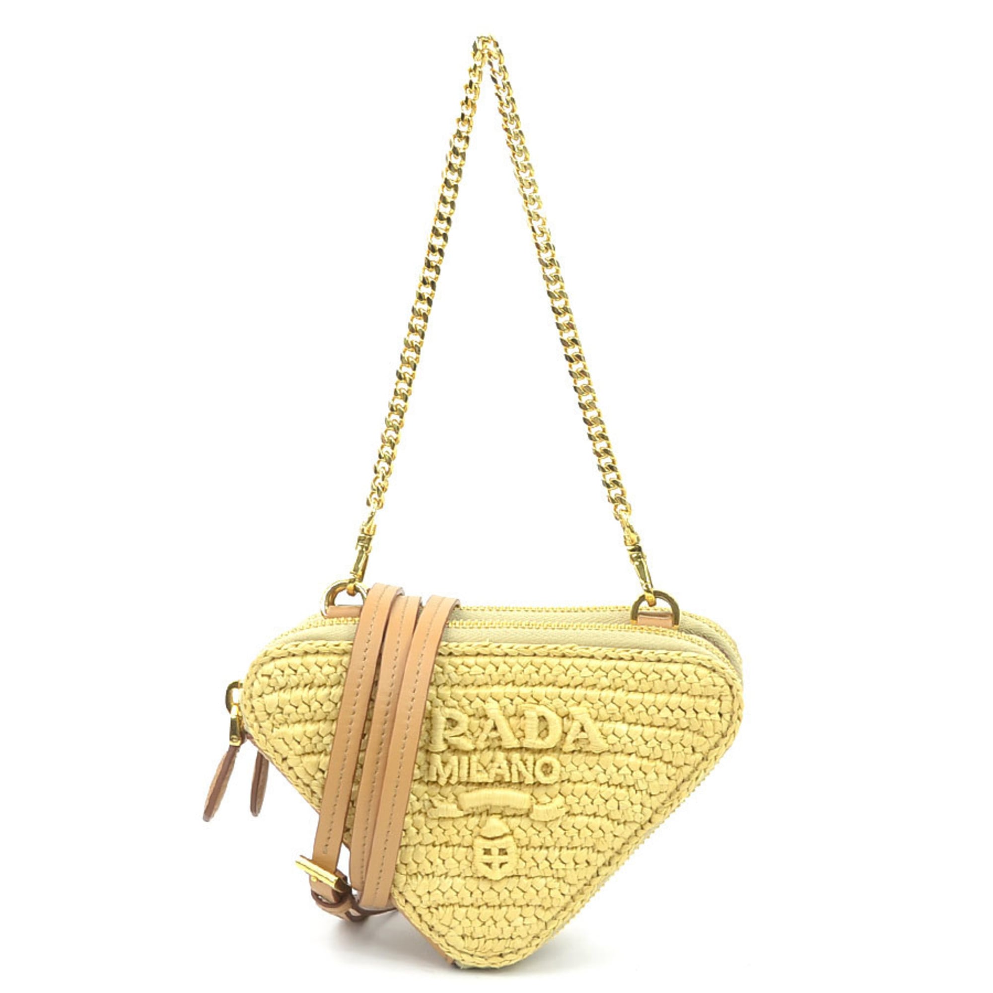 Prada Beige Leather Viscose Shoulder Bag (Pre-Owned)