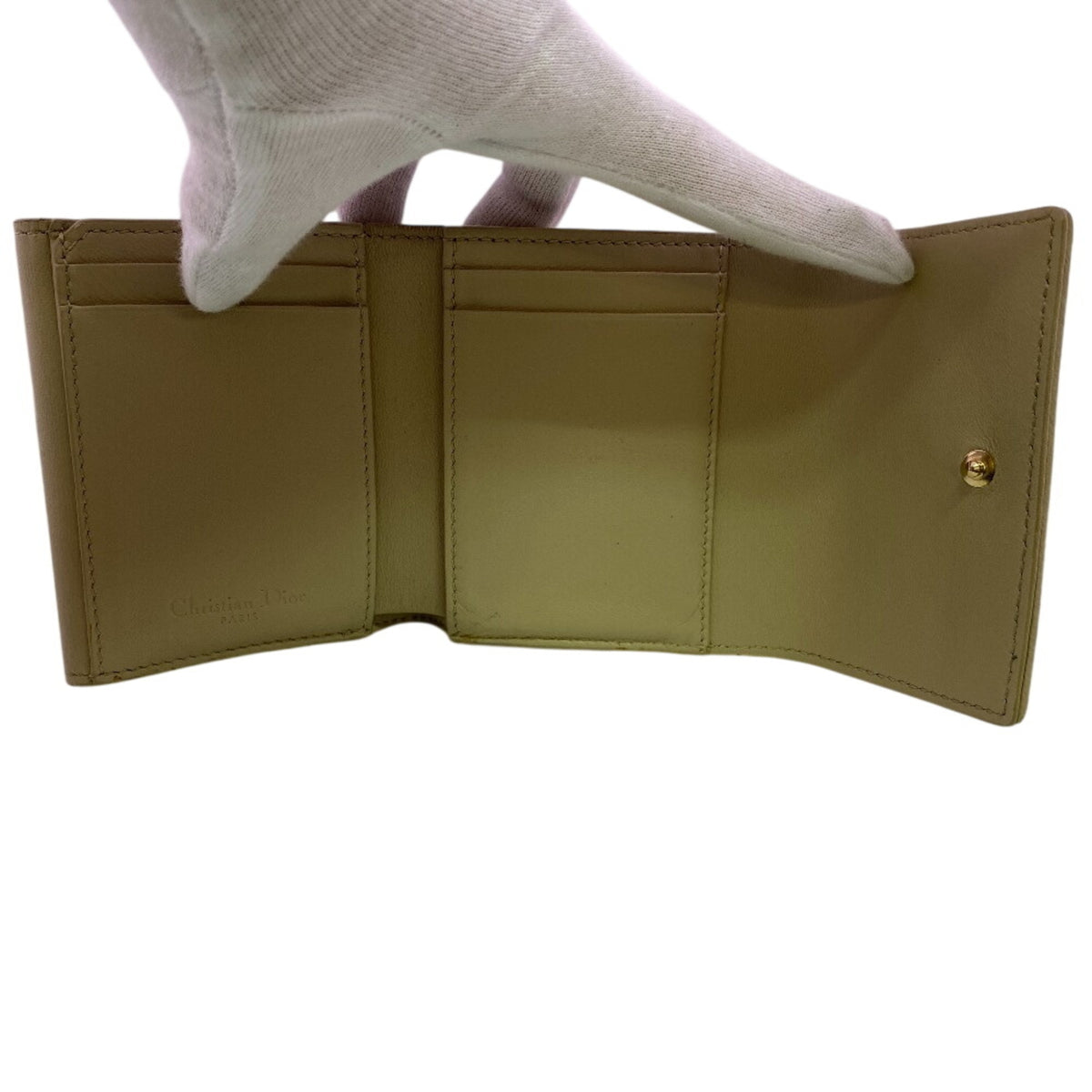 Christian Dior Lady Dior Beige Leather Wallet (Tri-Fold) (Pre-Owned)