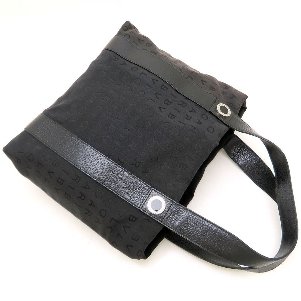 Bvlgari Black Canvas Leather Handbag Tote Bag (Pre-Owned)
