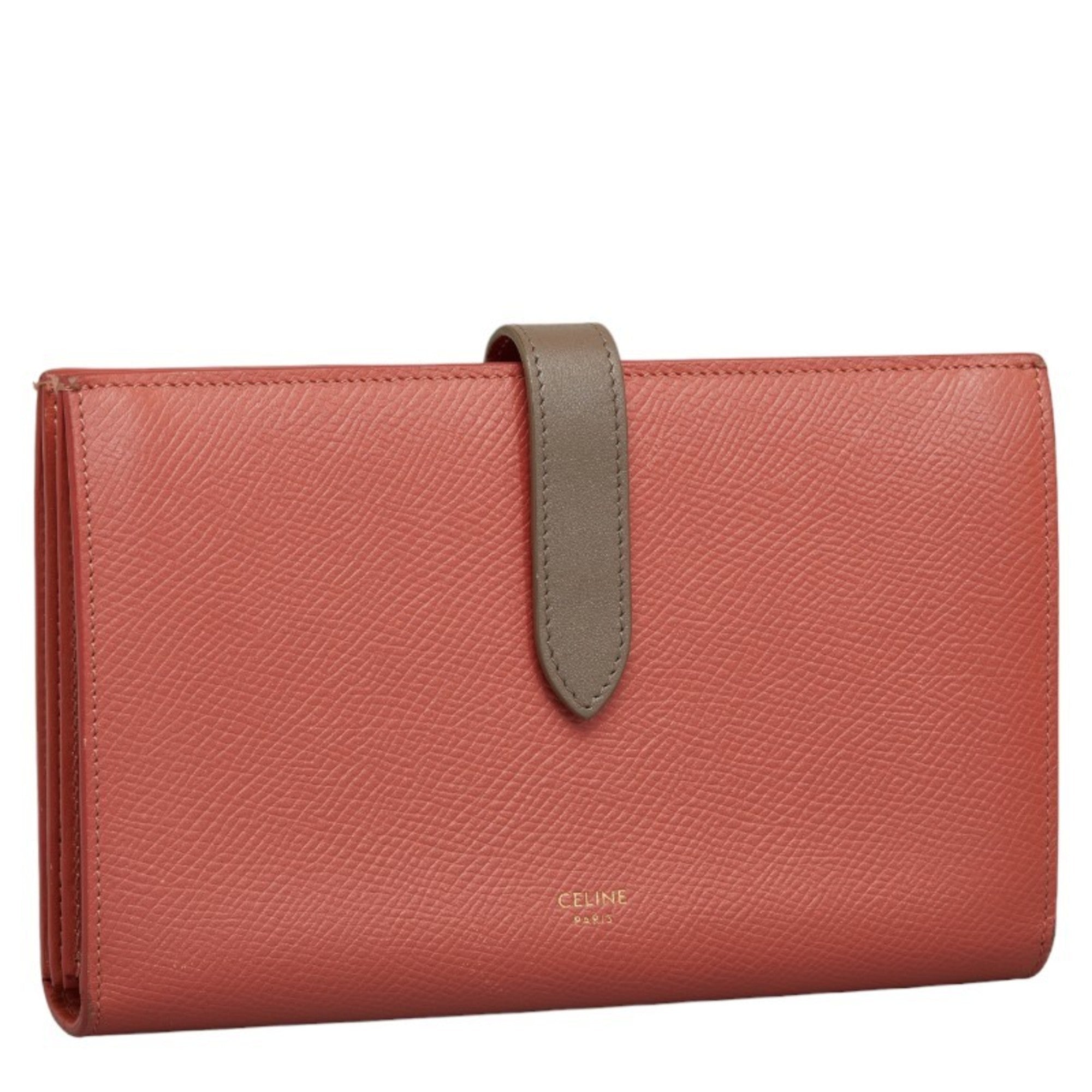 Celine Gray Pink Leather Long Wallet (Bi-Fold) (Pre-Owned)
