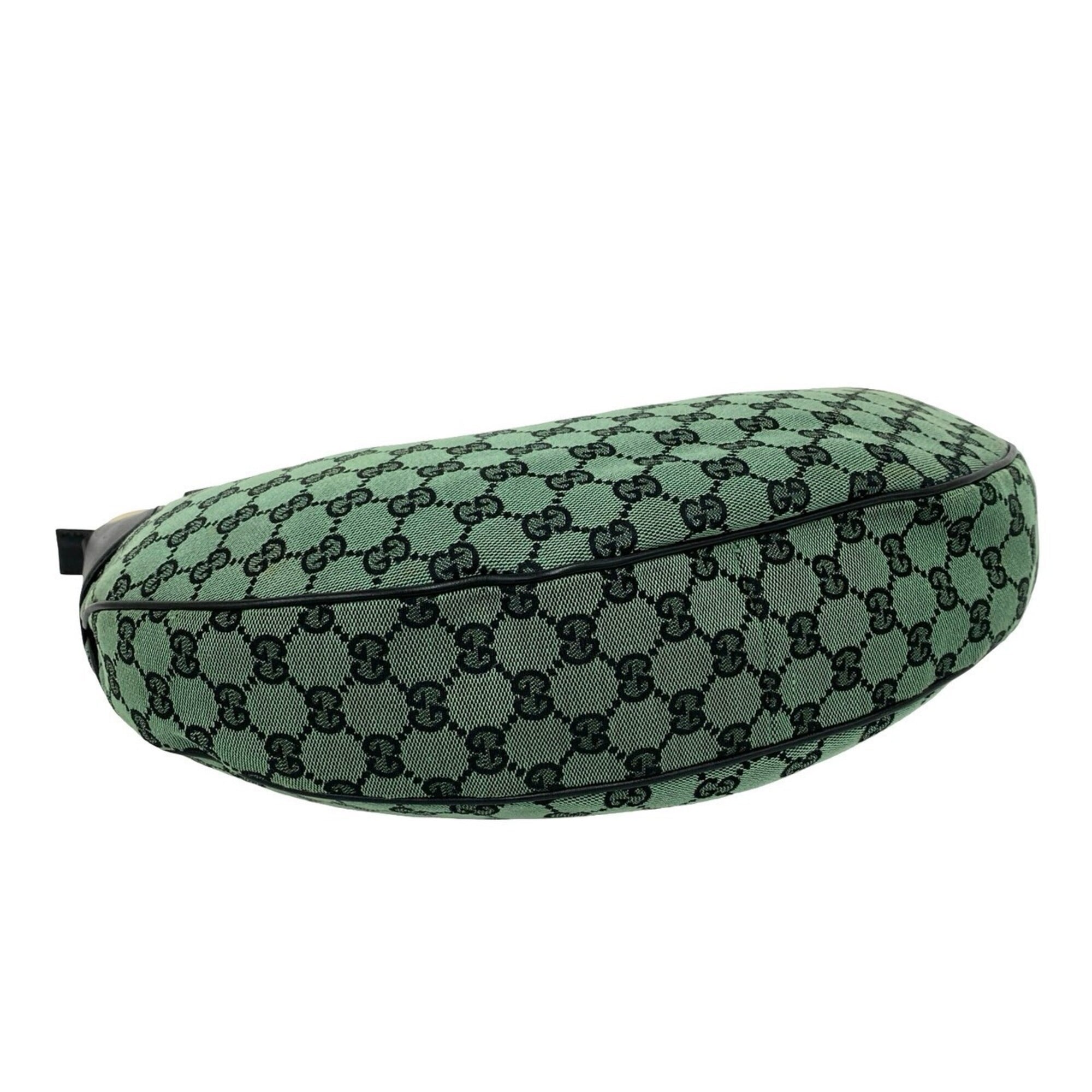 Gucci Black Green Canvas Leather Handbag Shoulder Bag (Pre-Owned)
