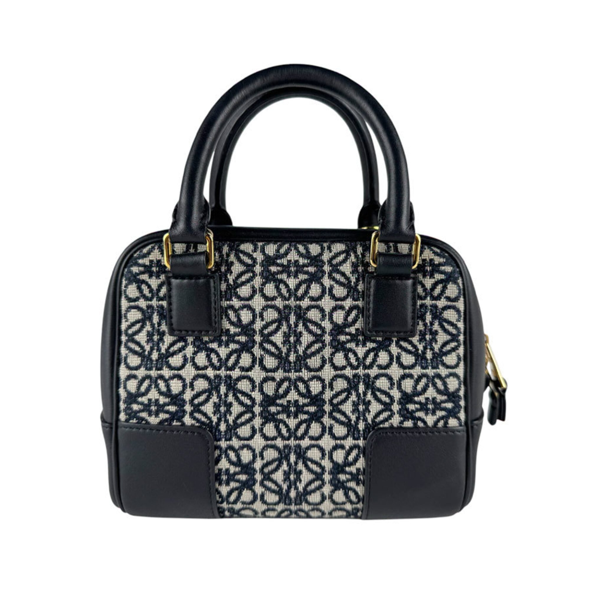 Loewe Black Navy Leather Jacquard Handbag Shoulder Bag (Pre-Owned)