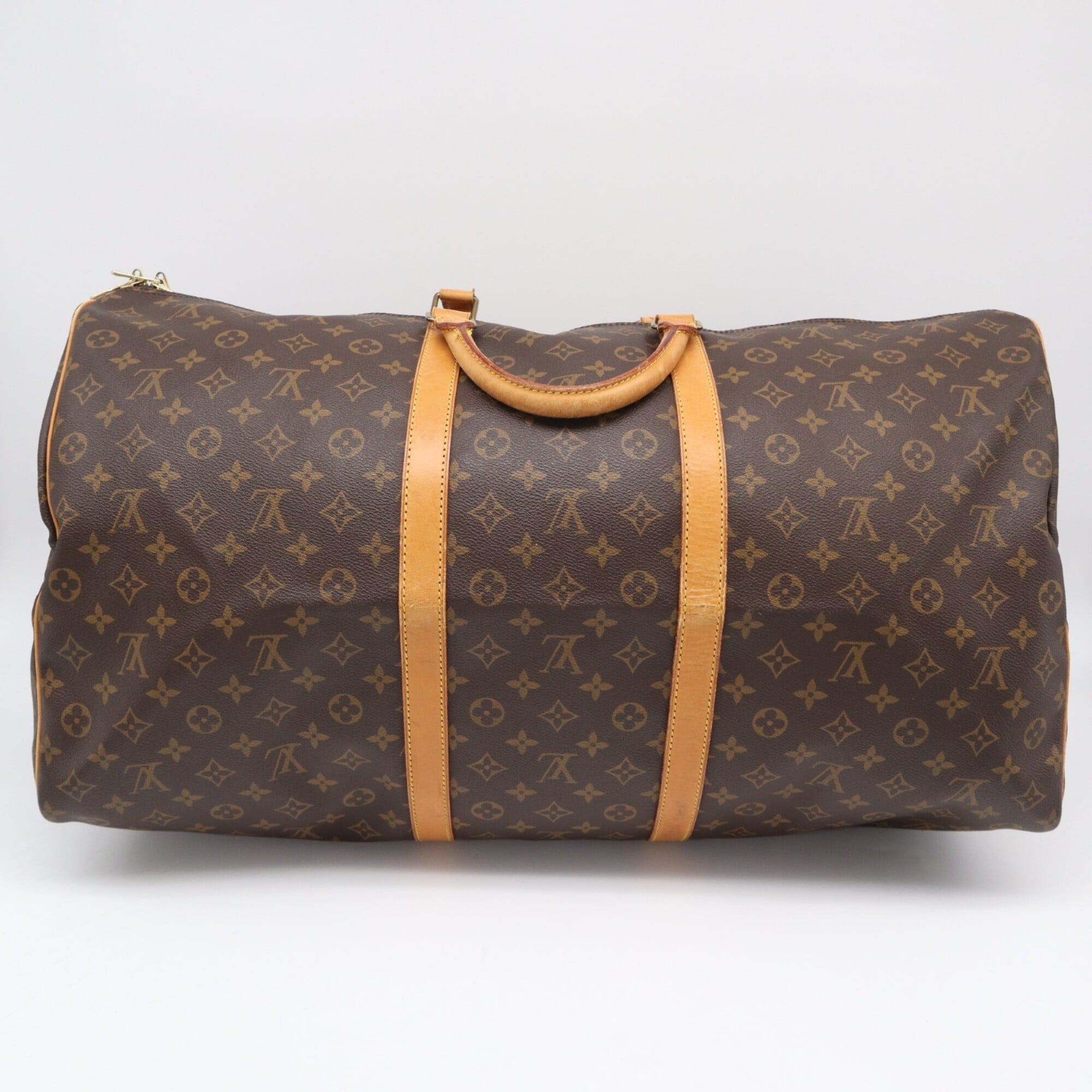 Louis Vuitton Monogram Beige Brown Coated Canvas Leather Boston Bag (Pre-Owned)
