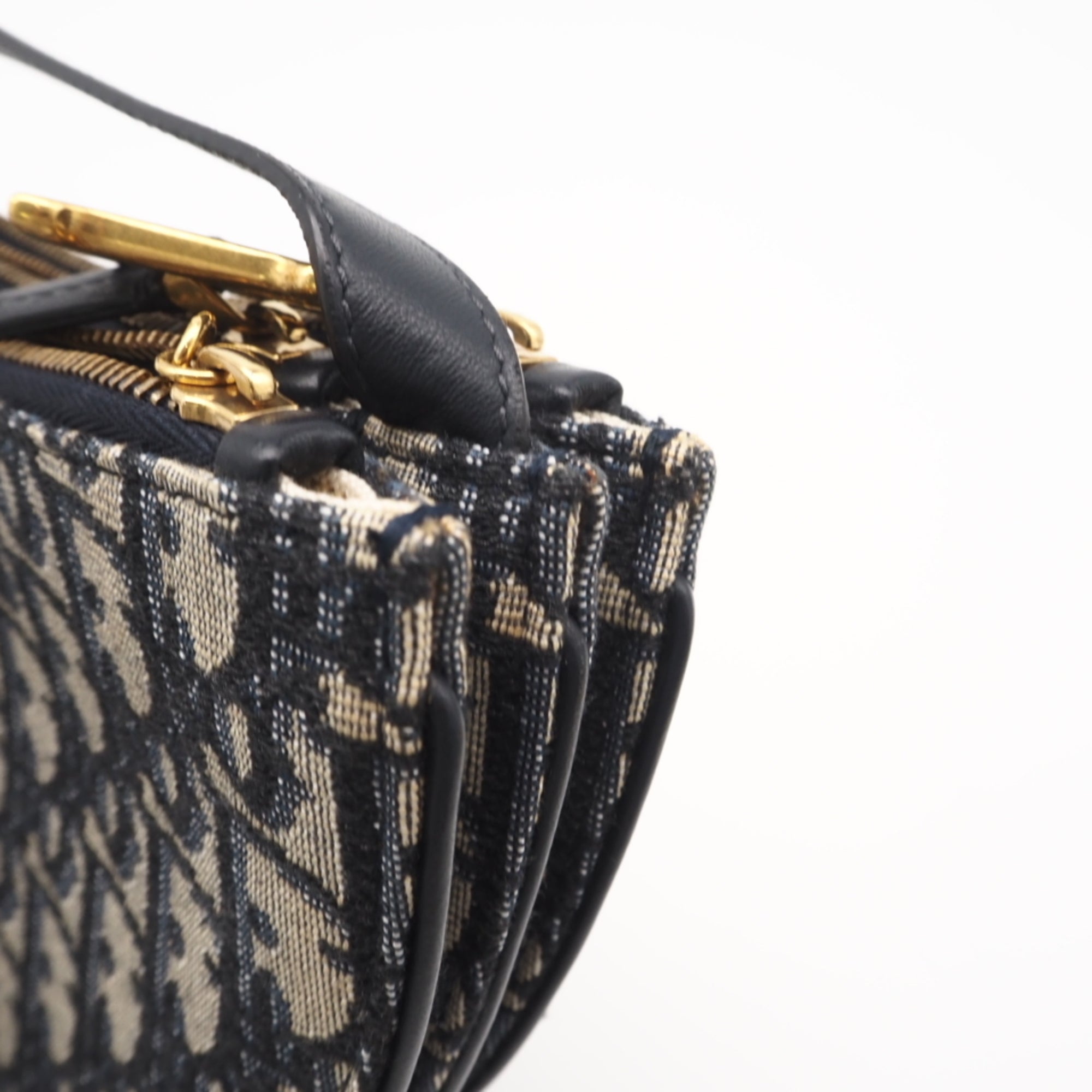 Christian Dior Beige Navy Leather Canvas Pouch Shoulder Bag (Pre-Owned)