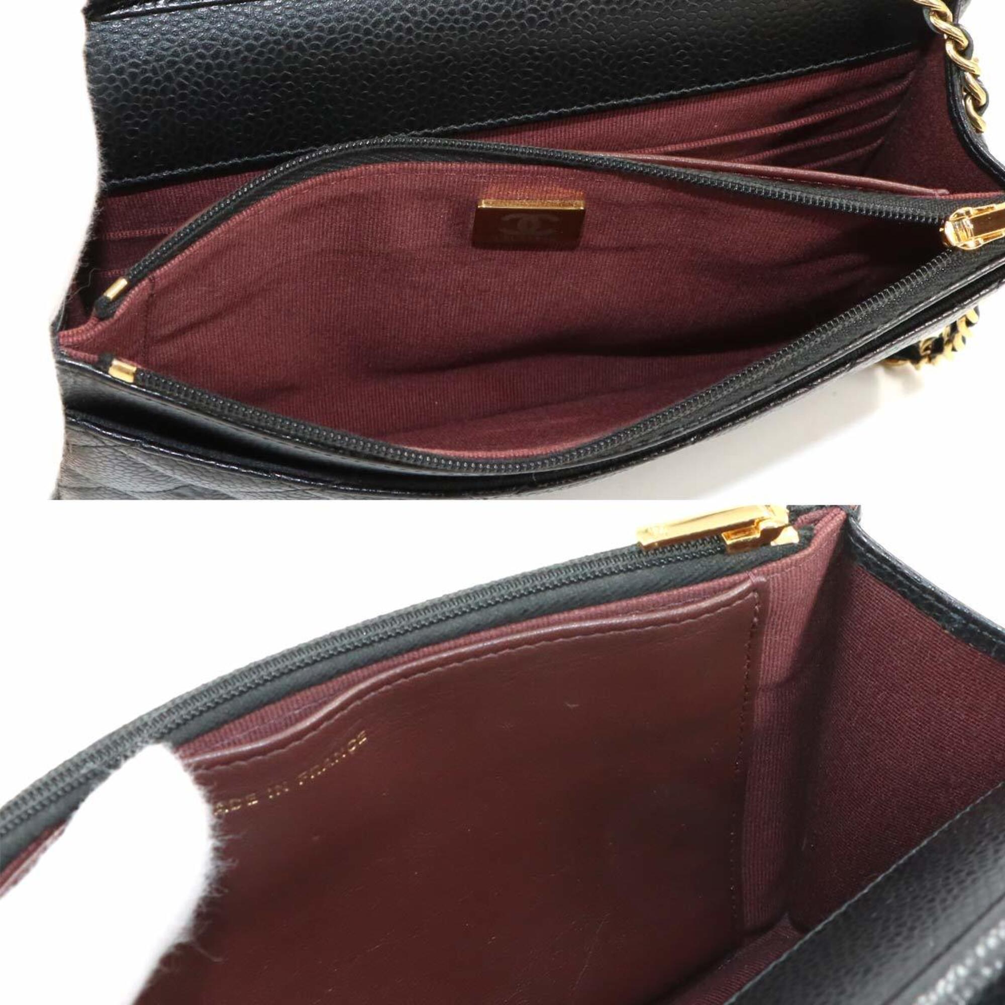 Chanel Black Grained Calfskin Chain/Shoulder Wallet (Pre-Owned)