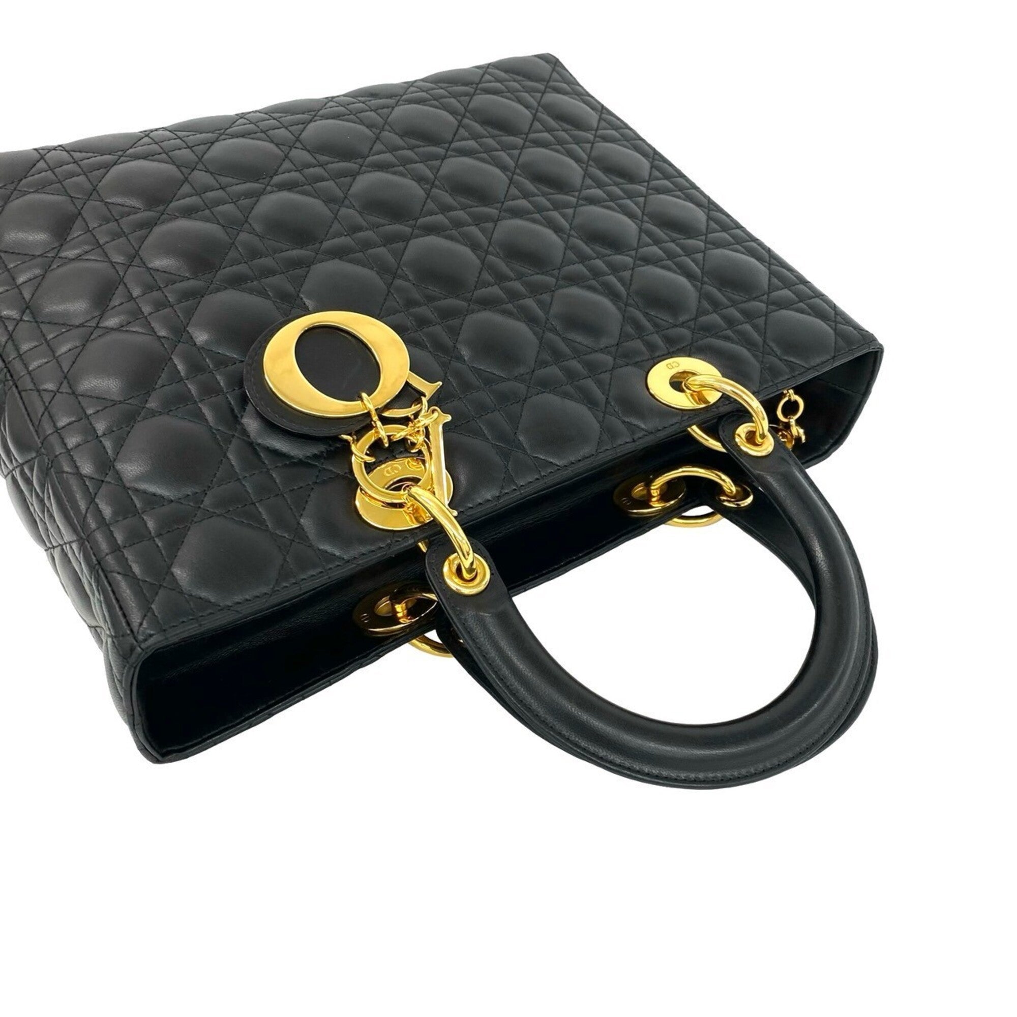 Christian Dior Black Leather Handbag Tote Bag (Pre-Owned)