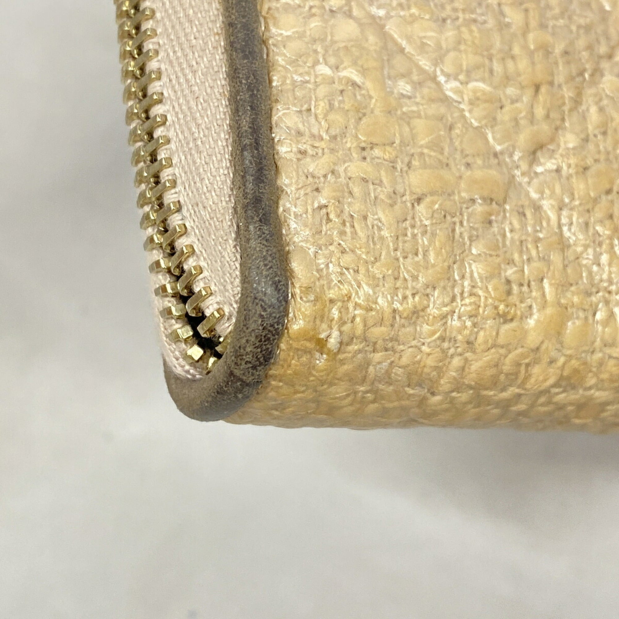 Chanel Beige Tweed Leather Long Wallet (Bi-Fold) (Pre-Owned)