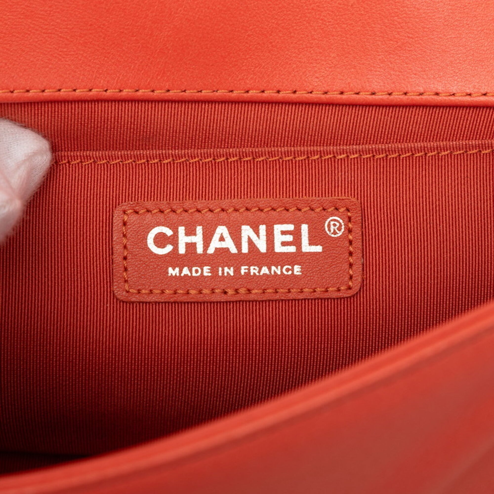 Chanel Boy Chanel Multi-Color Orange Tweed Leather Shoulder Bag (Pre-Owned)