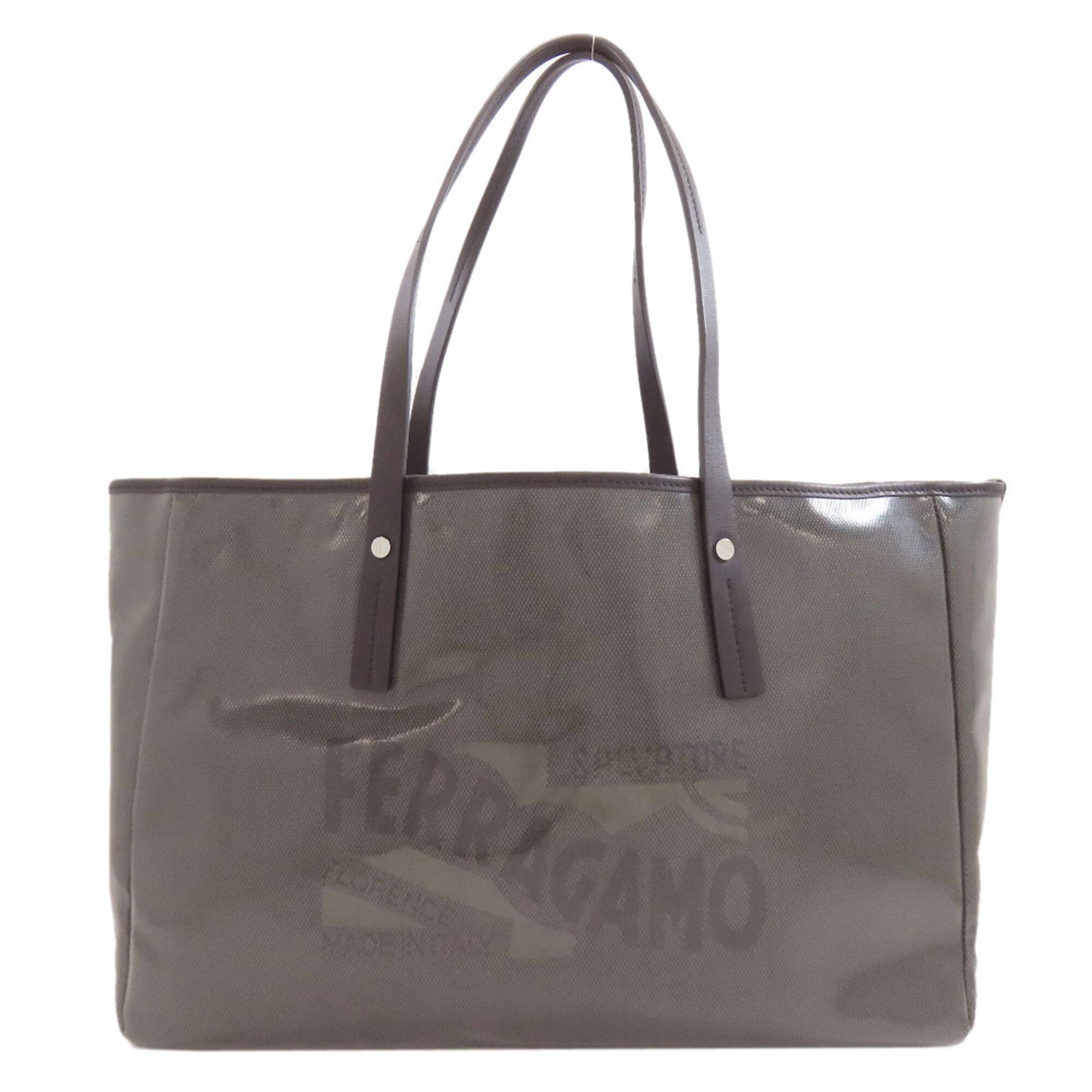 Salvatore Ferragamo Black Gray Coated Canvas Tote Bag (Pre-Owned)