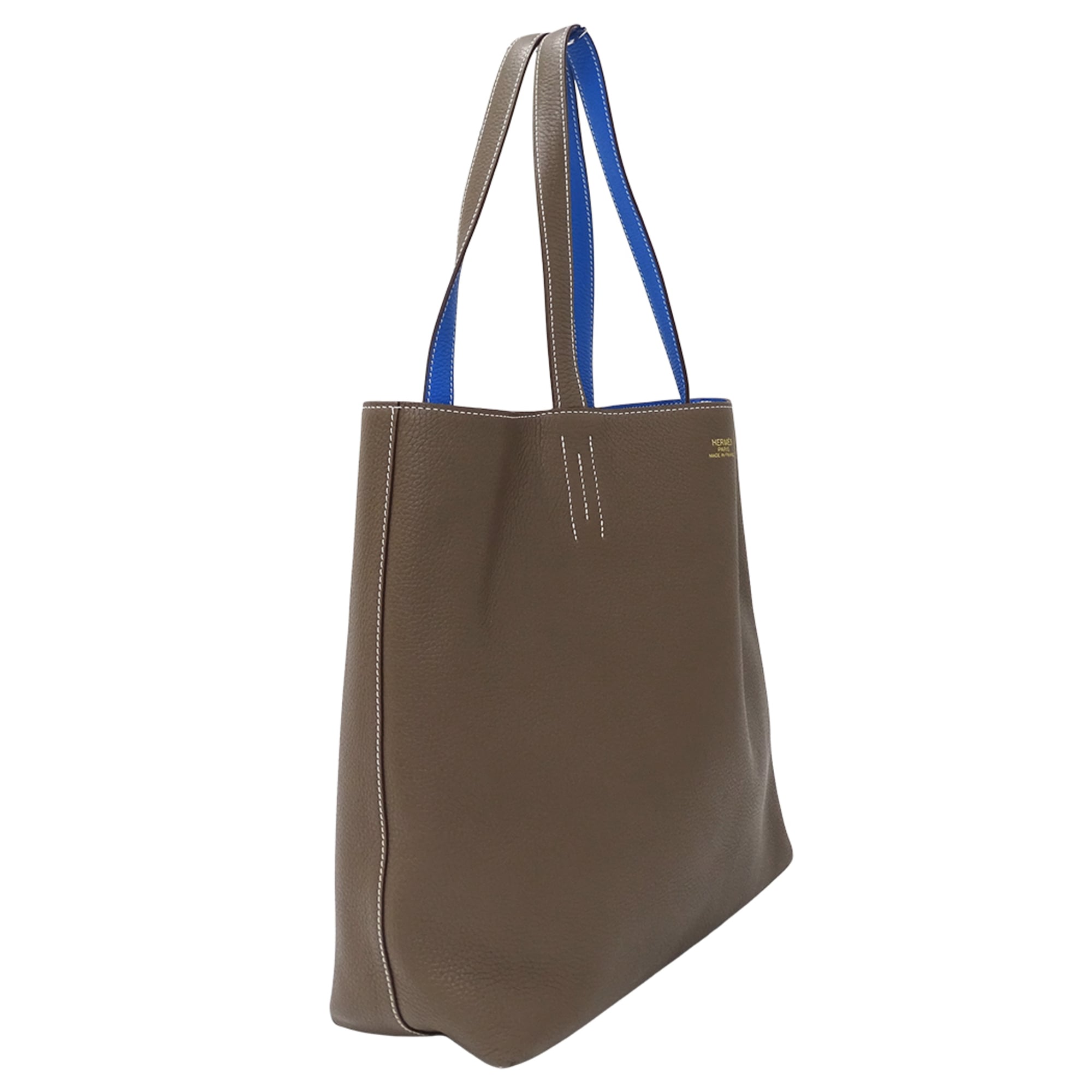 Hermes Blue Etoupe Gray Taurillon Clemence Leather Handbag Tote Bag (Pre-Owned)