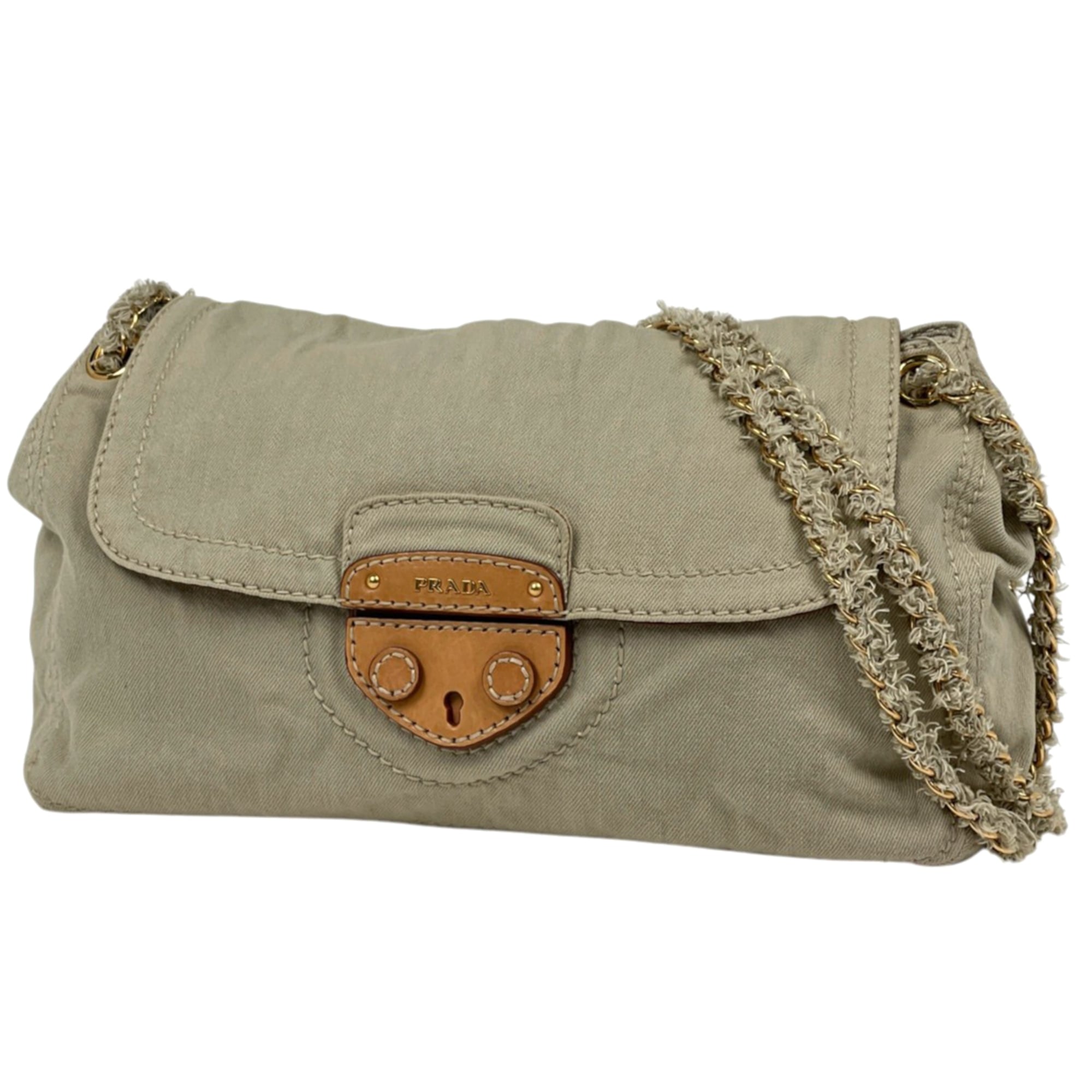 Prada Beige Canvas Shoulder Bag (Pre-Owned)