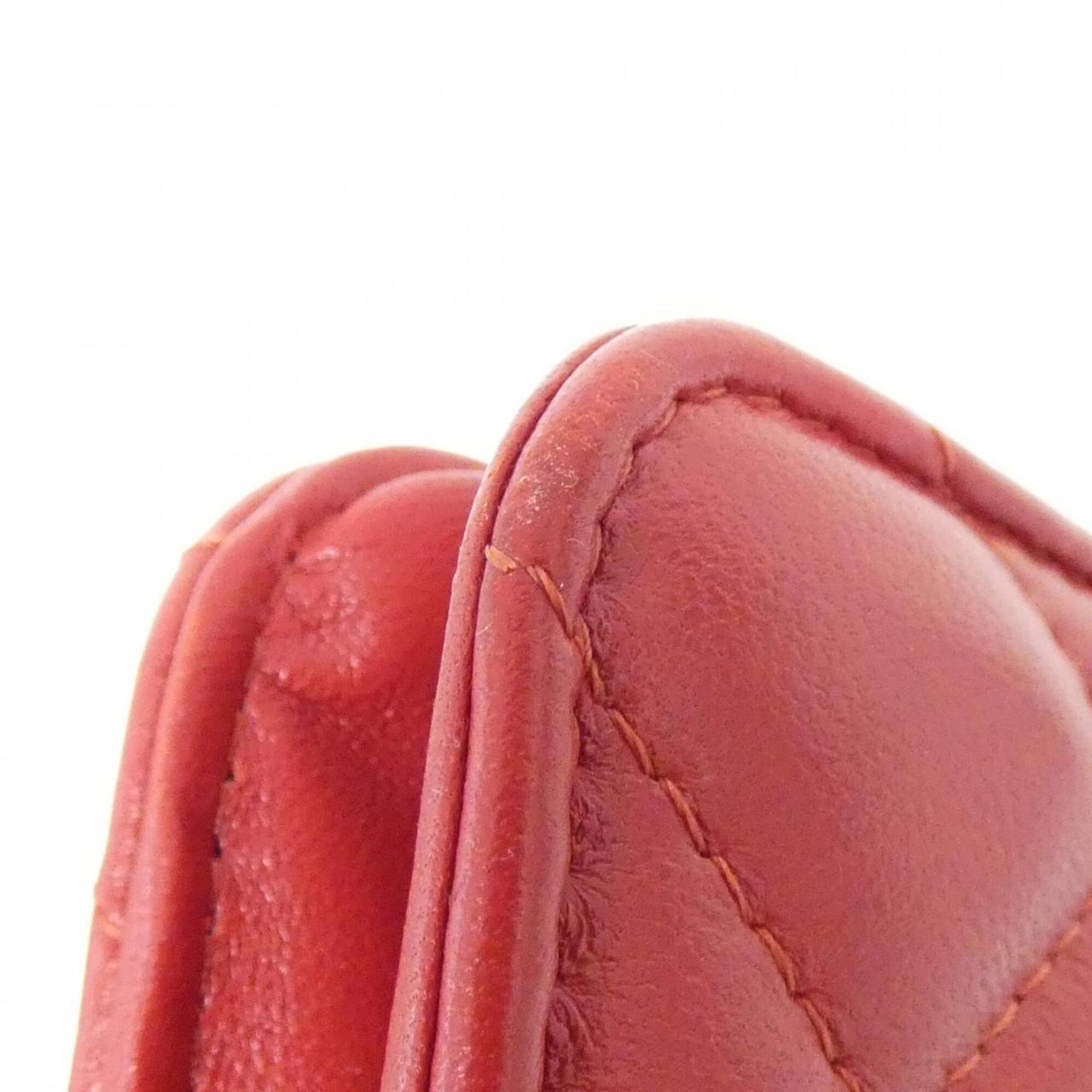 Chanel Red Color Leather Chain/Shoulder Wallet (Pre-Owned)