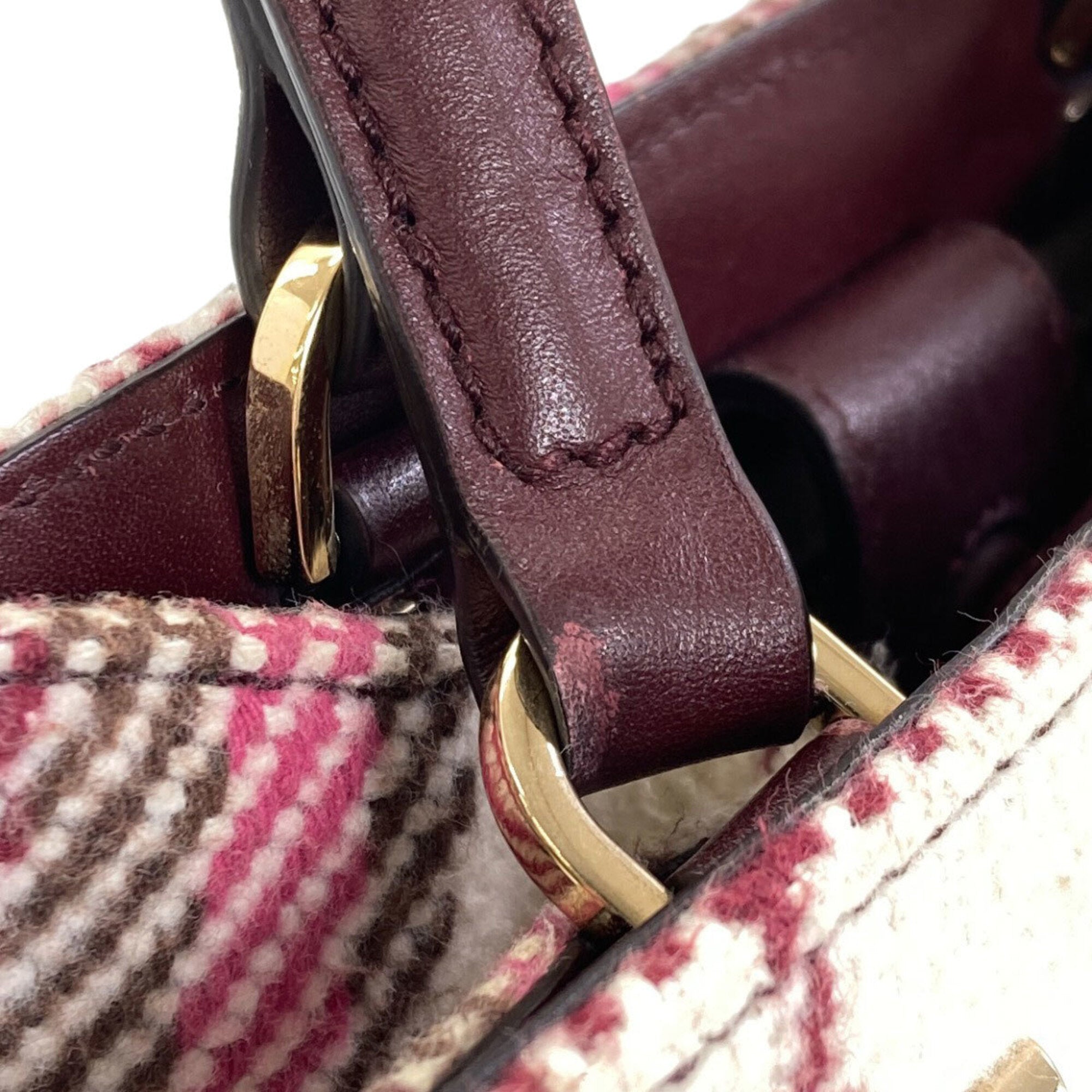 Jimmy Choo Beige Bordeaux Pink Wool Leather Handbag (Pre-Owned)