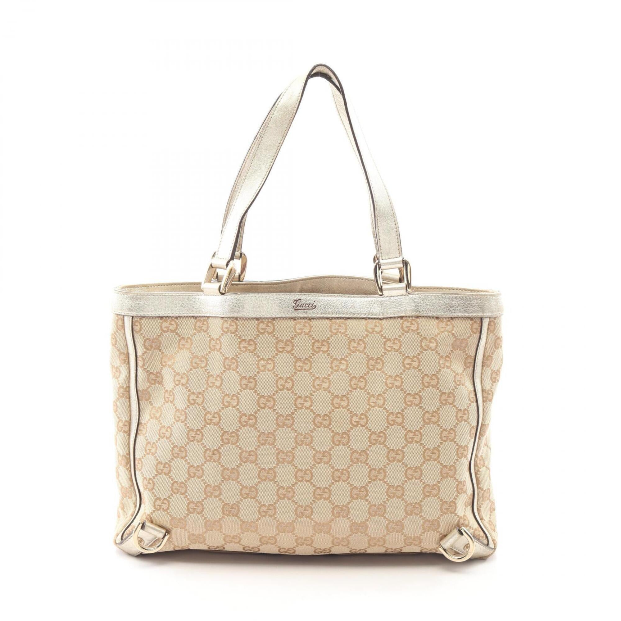 Gucci Beige Canvas Leather Handbag Tote Bag (Pre-Owned)