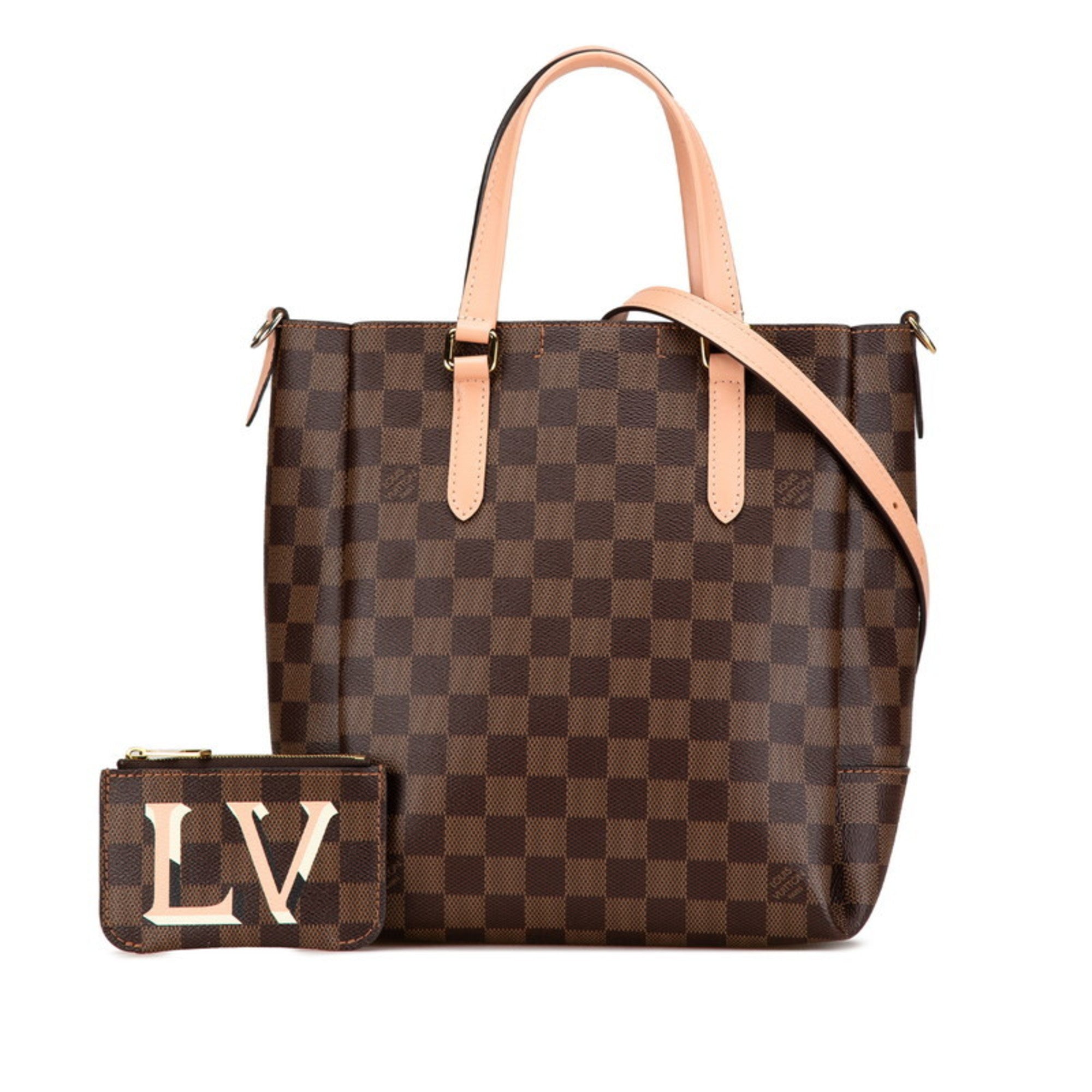 Louis Vuitton Brown Damier Canvas Pink Pvc Leather Shoulder Bag Tote Bag (Pre-Owned)