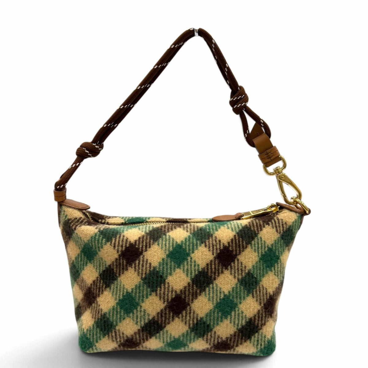 Miu Miu Brown Green Wool Cotton Leather Handbag Pouch (Pre-Owned)