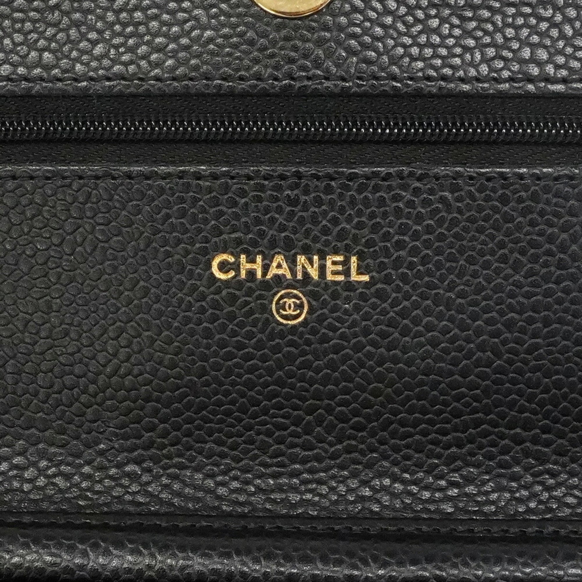 Chanel Black Grained Calfskin Chain/Shoulder Wallet (Pre-Owned)