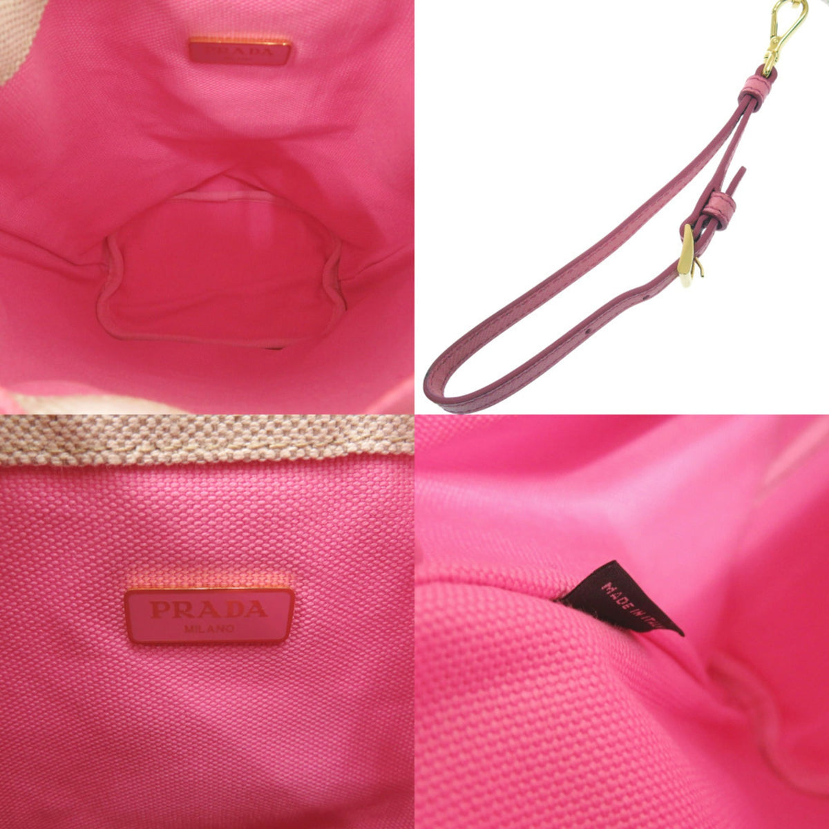 Prada Beige Pink Canvas Handbag Pouch (Pre-Owned)