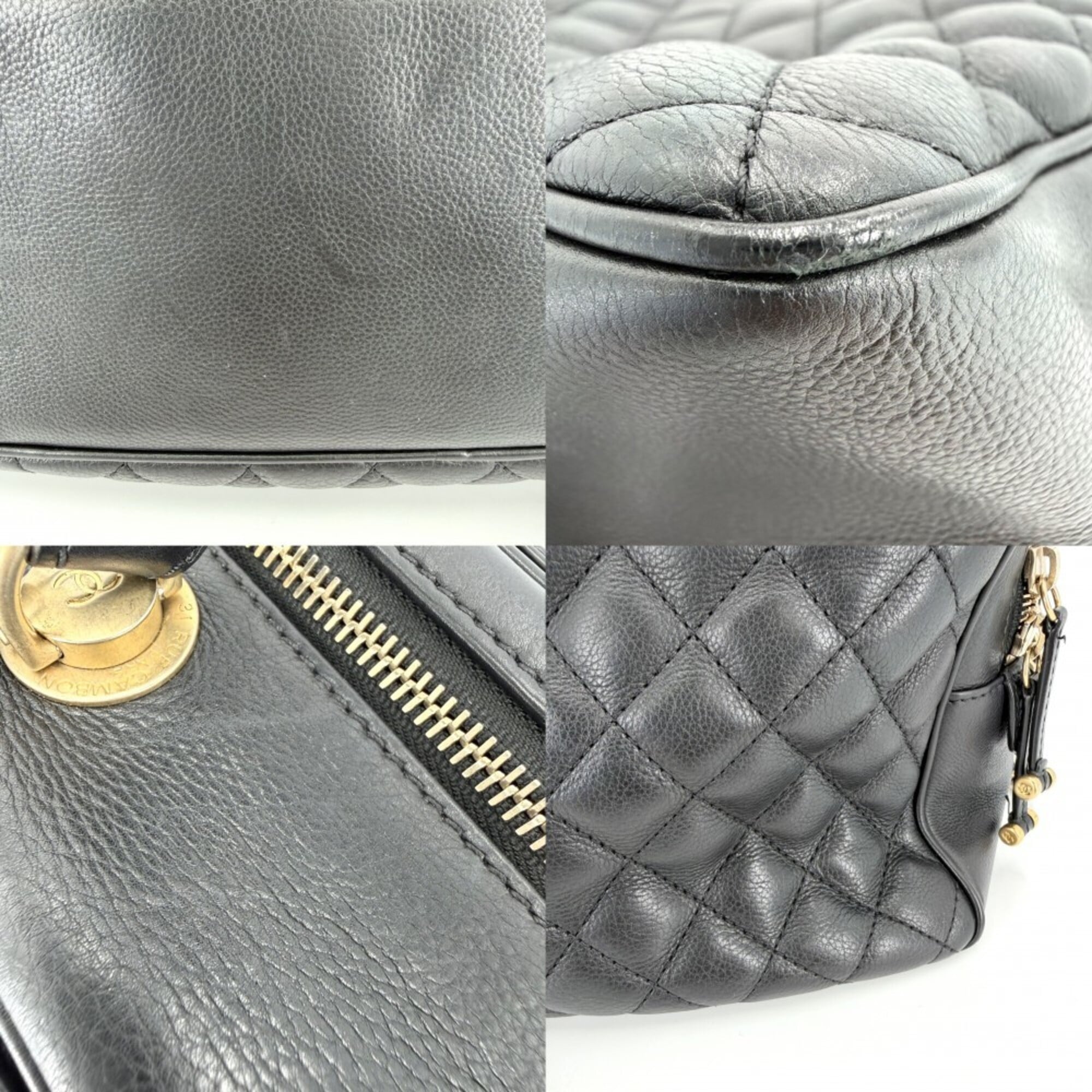 Chanel Matelasse Black Leather Handbag Shoulder Bag Vanity Bag (Pre-Owned)
