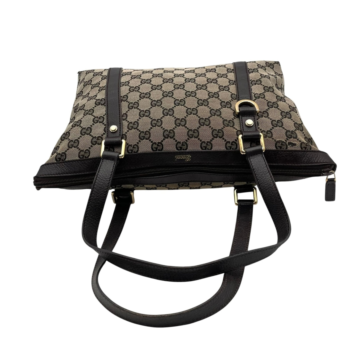 Gucci Dark Brown Gray Gg Canvas Leather Shoulder Bag Tote Bag (Pre-Owned)