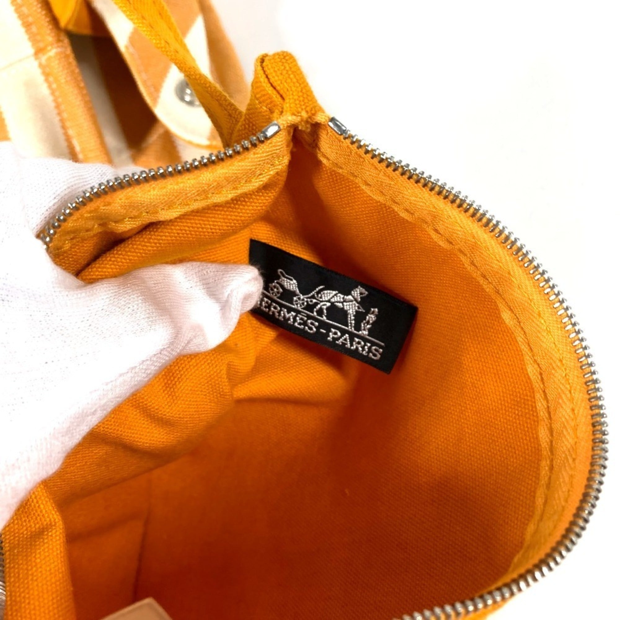 Hermes White Yellow Cotton Handbag Pouch Tote Bag (Pre-Owned)