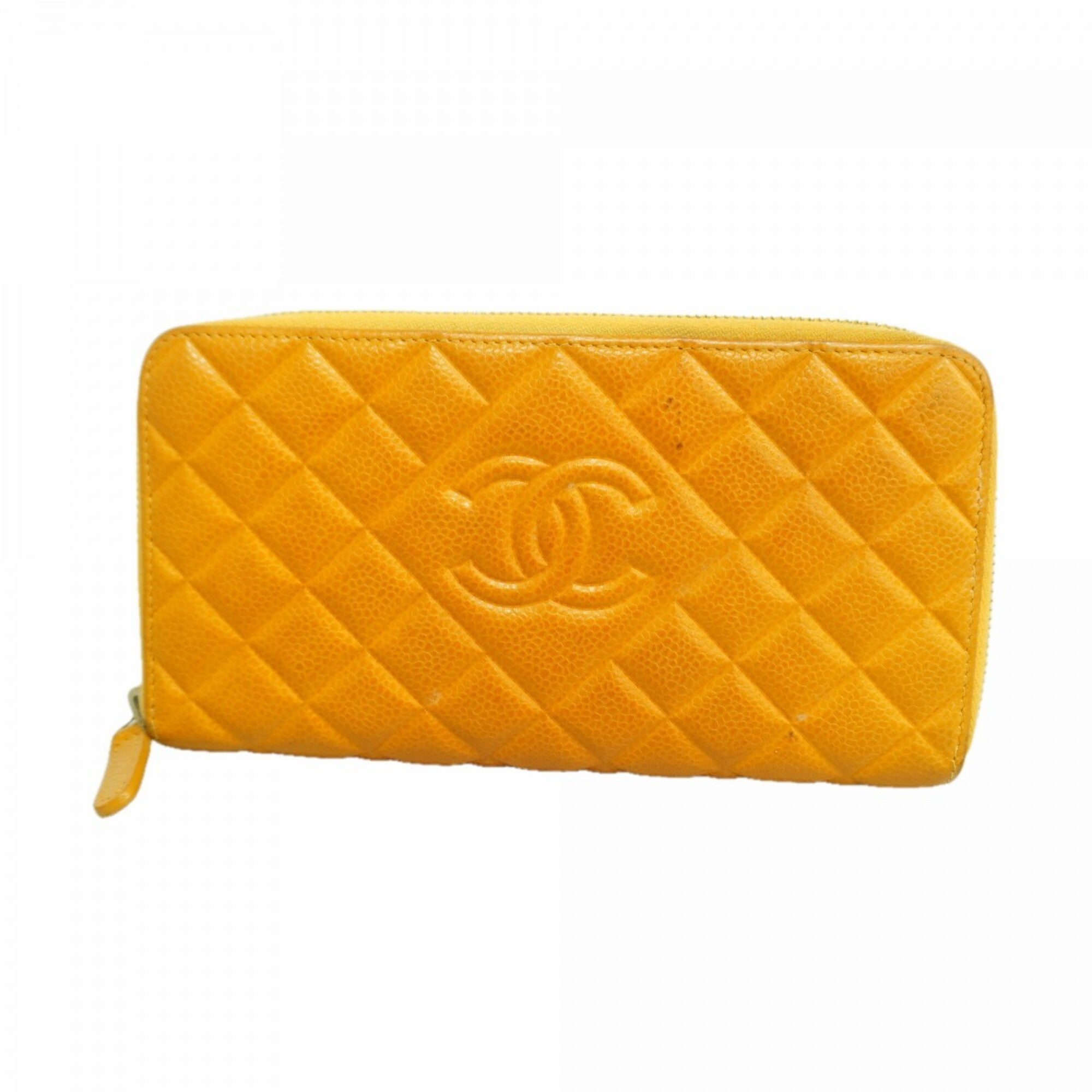 Chanel Orange Grained Calfskin Long Wallet (Bi-Fold) (Pre-Owned)
