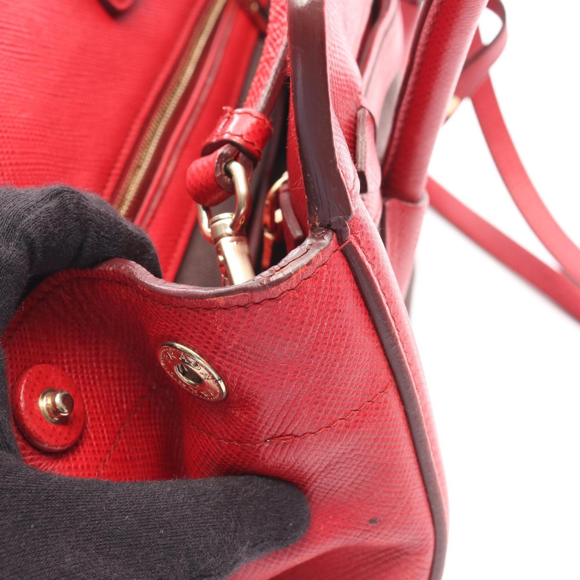 Prada Black Red Color Canvas Saffiano Handbag (Pre-Owned)