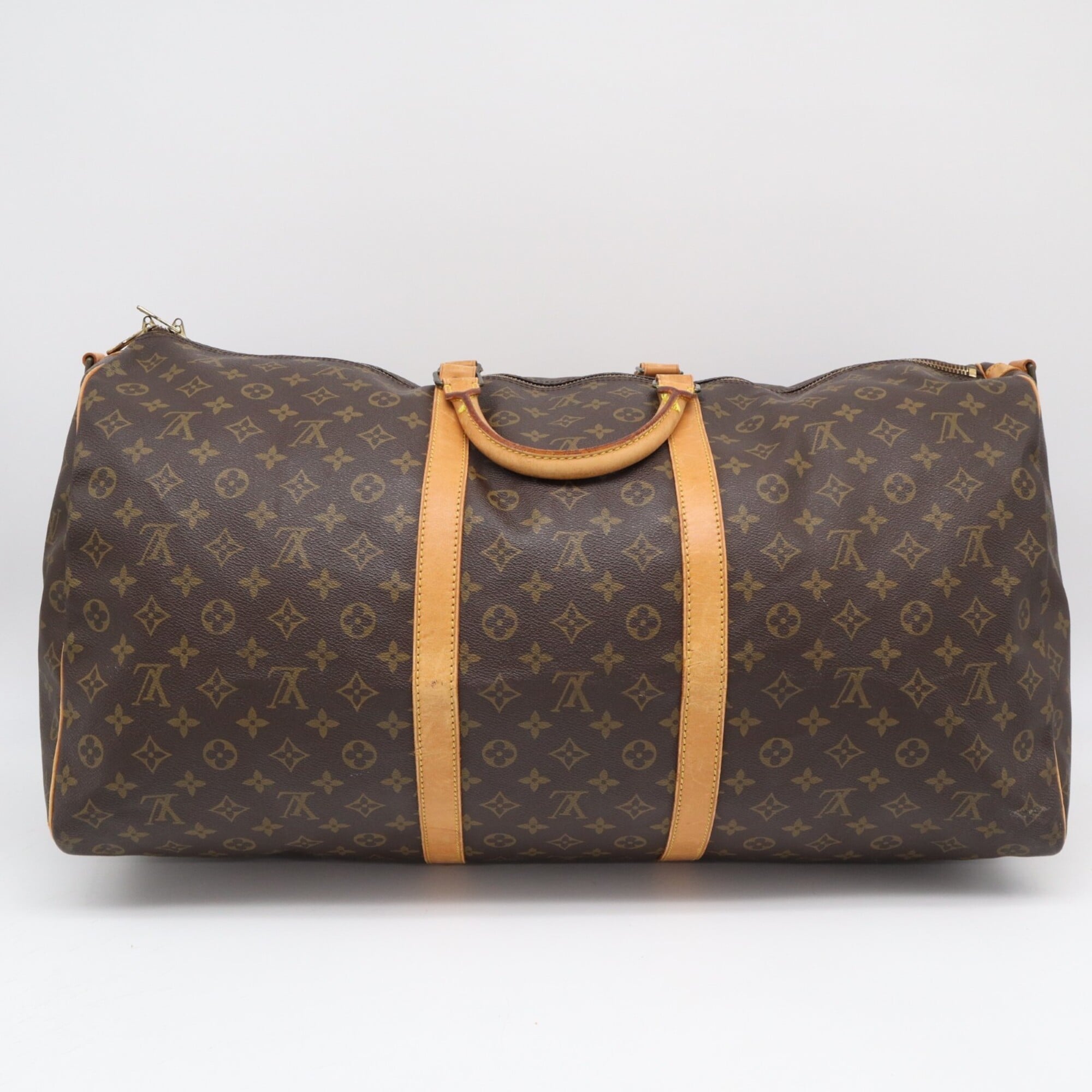 Louis Vuitton Monogram Beige Brown Coated Canvas Leather Boston Bag (Pre-Owned)