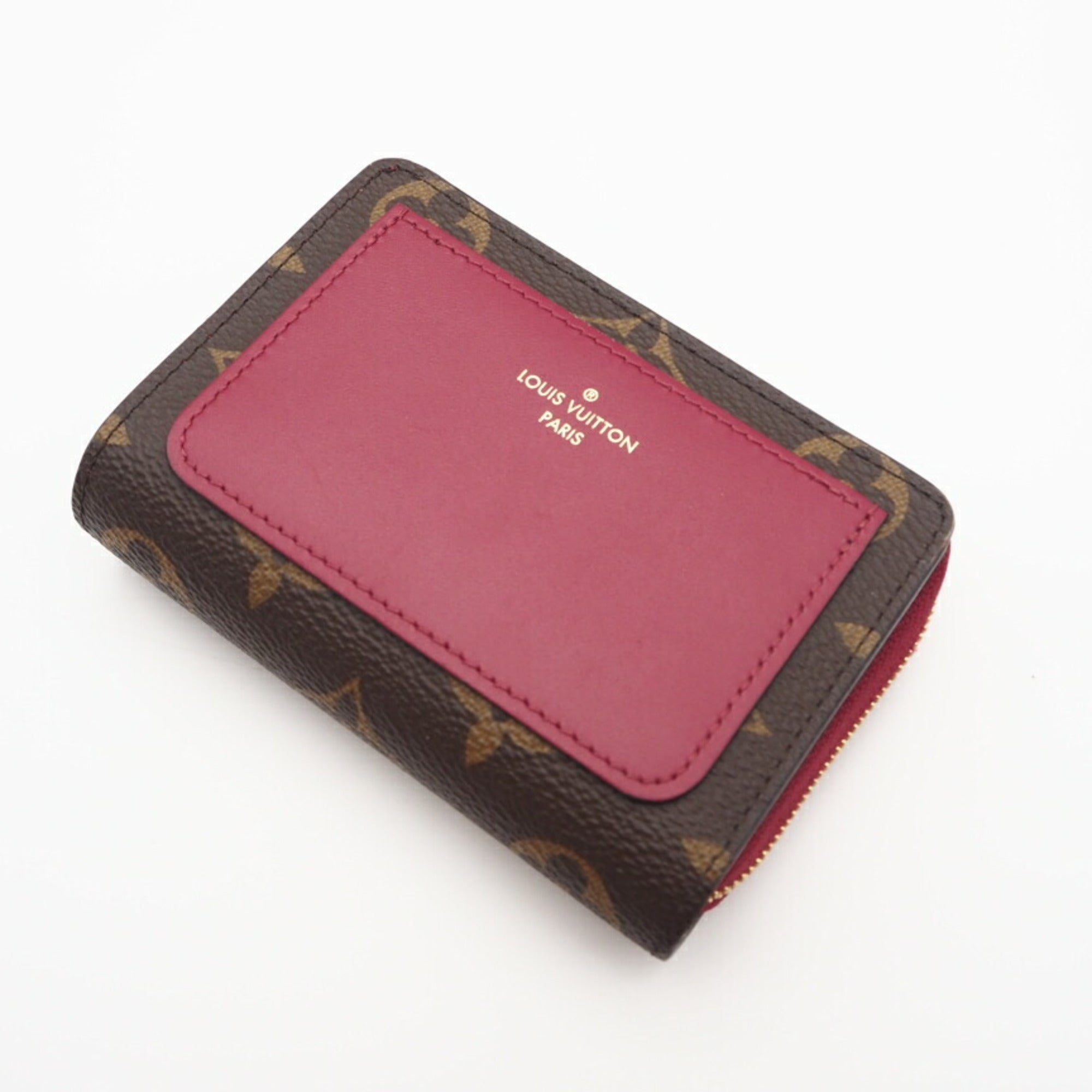 Louis Vuitton Monogram Brown Fuchsia Red Color Coated Canvas Wallet (Bi-Fold) (Pre-Owned)