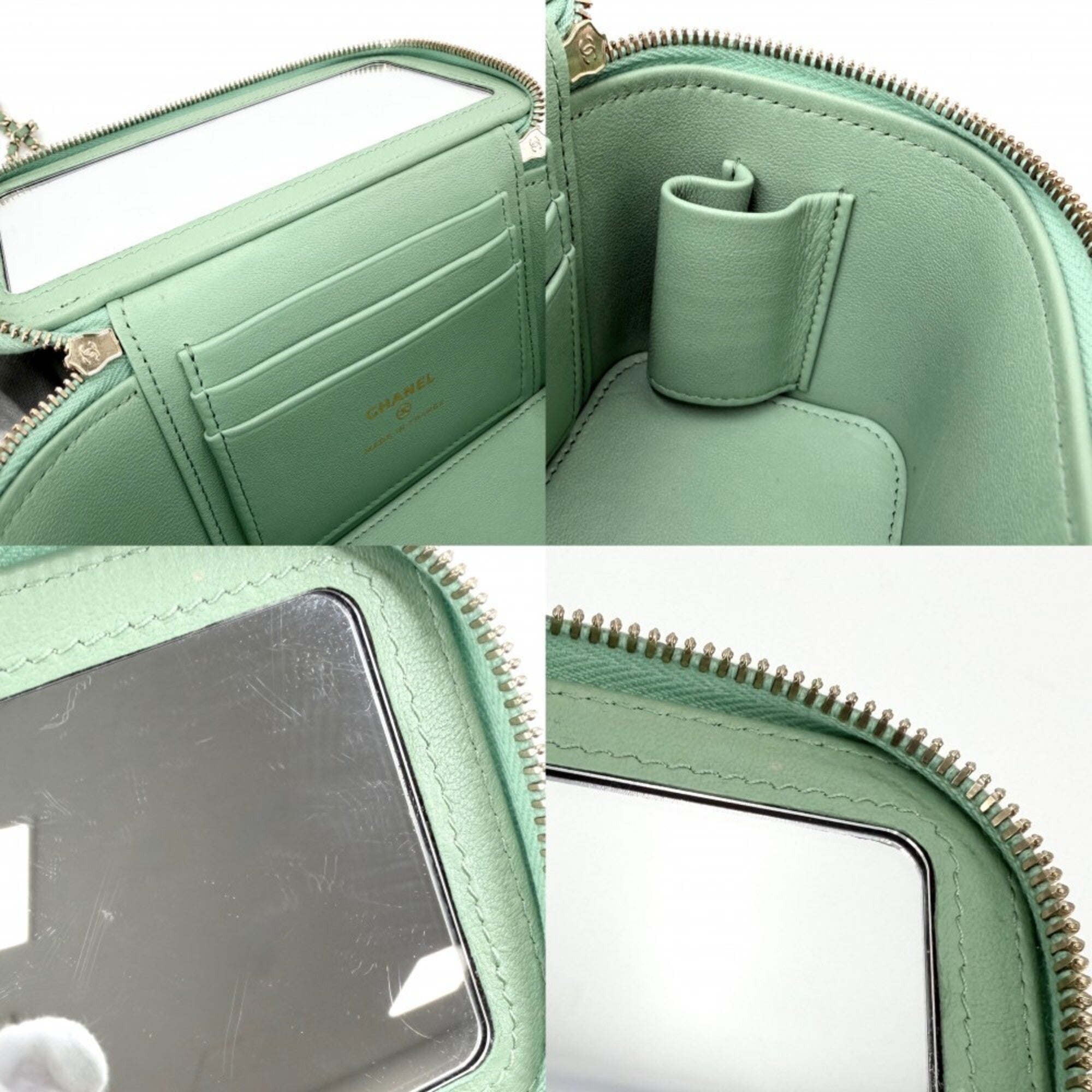 Chanel Green Leather Handbag Pochette Shoulder Bag Vanity Bag (Pre-Owned)
