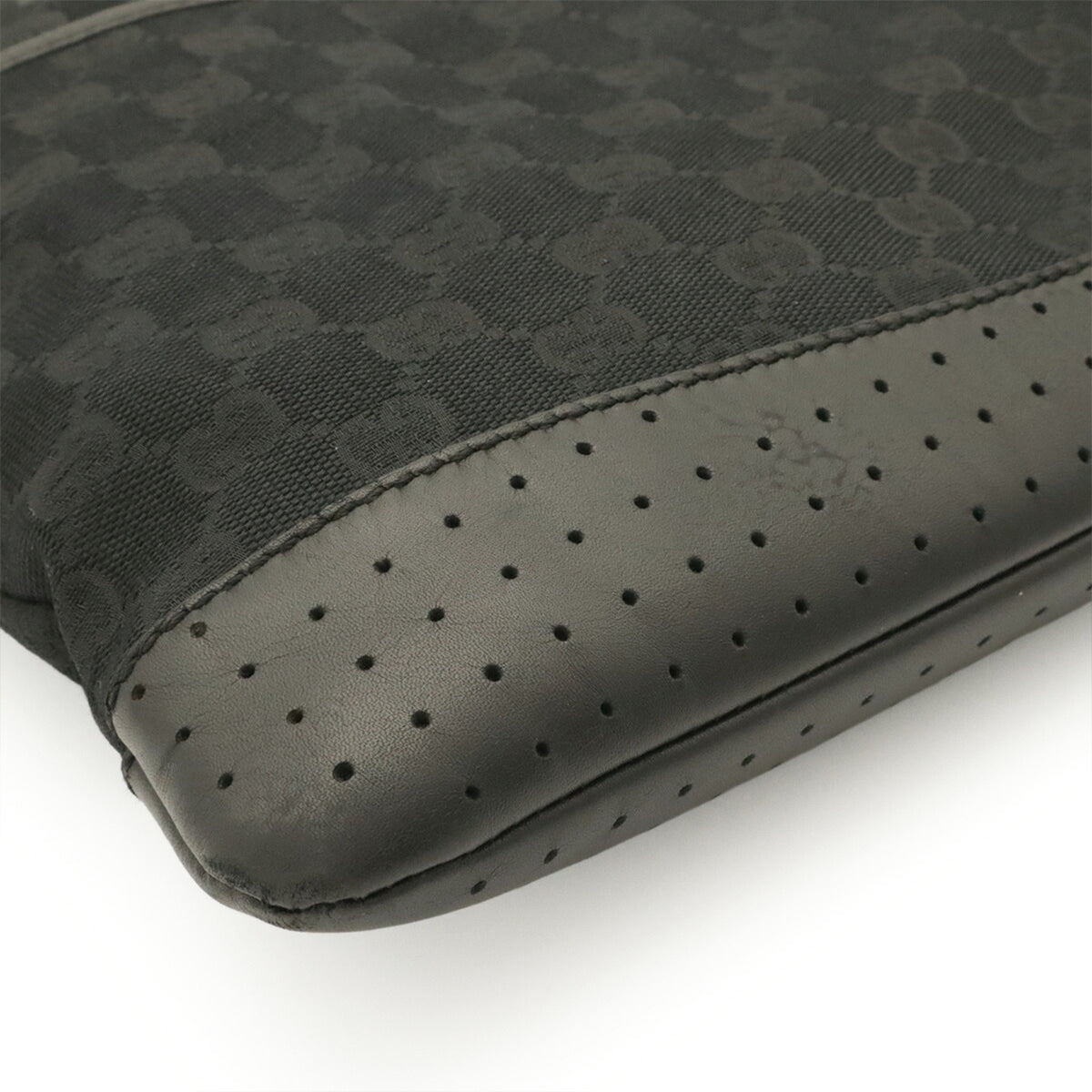 Gucci Black Canvas Leather Messenger Bag Shoulder Bag (Pre-Owned)
