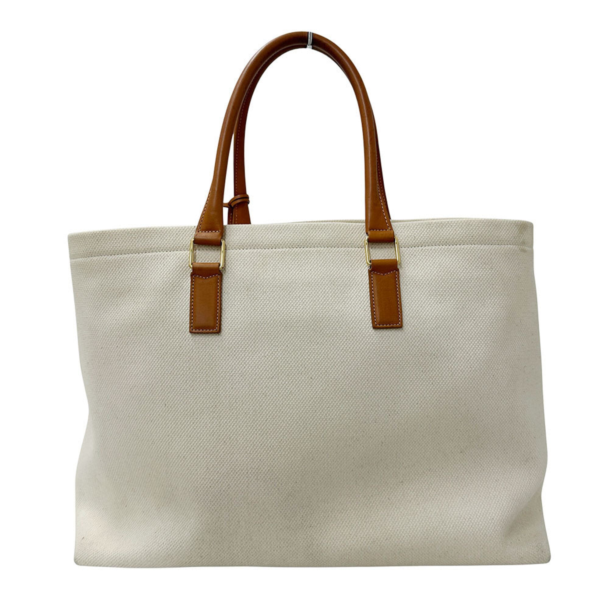 Celine Brown White Canvas Handbag Tote Bag (Pre-Owned)