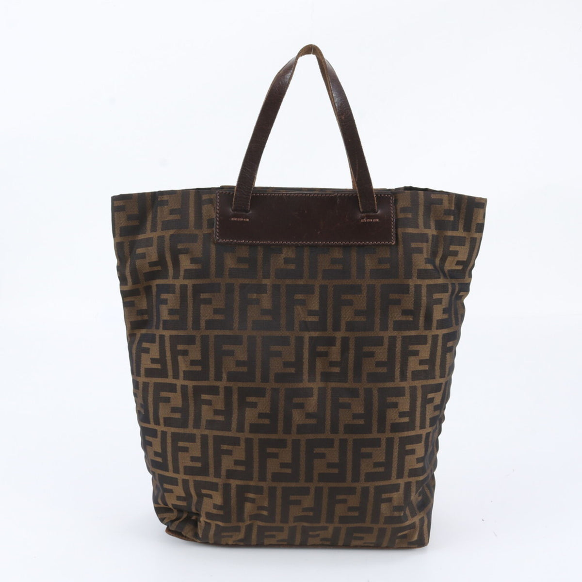Fendi Brown Leather Nylon Handbag Shoulder Bag Tote Bag (Pre-Owned)