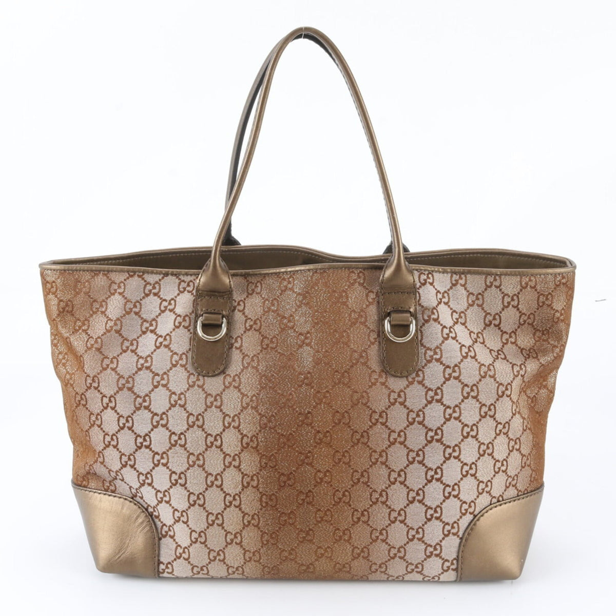 Gucci Brown Leather Canvas Handbag Shoulder Bag Tote Bag (Pre-Owned)