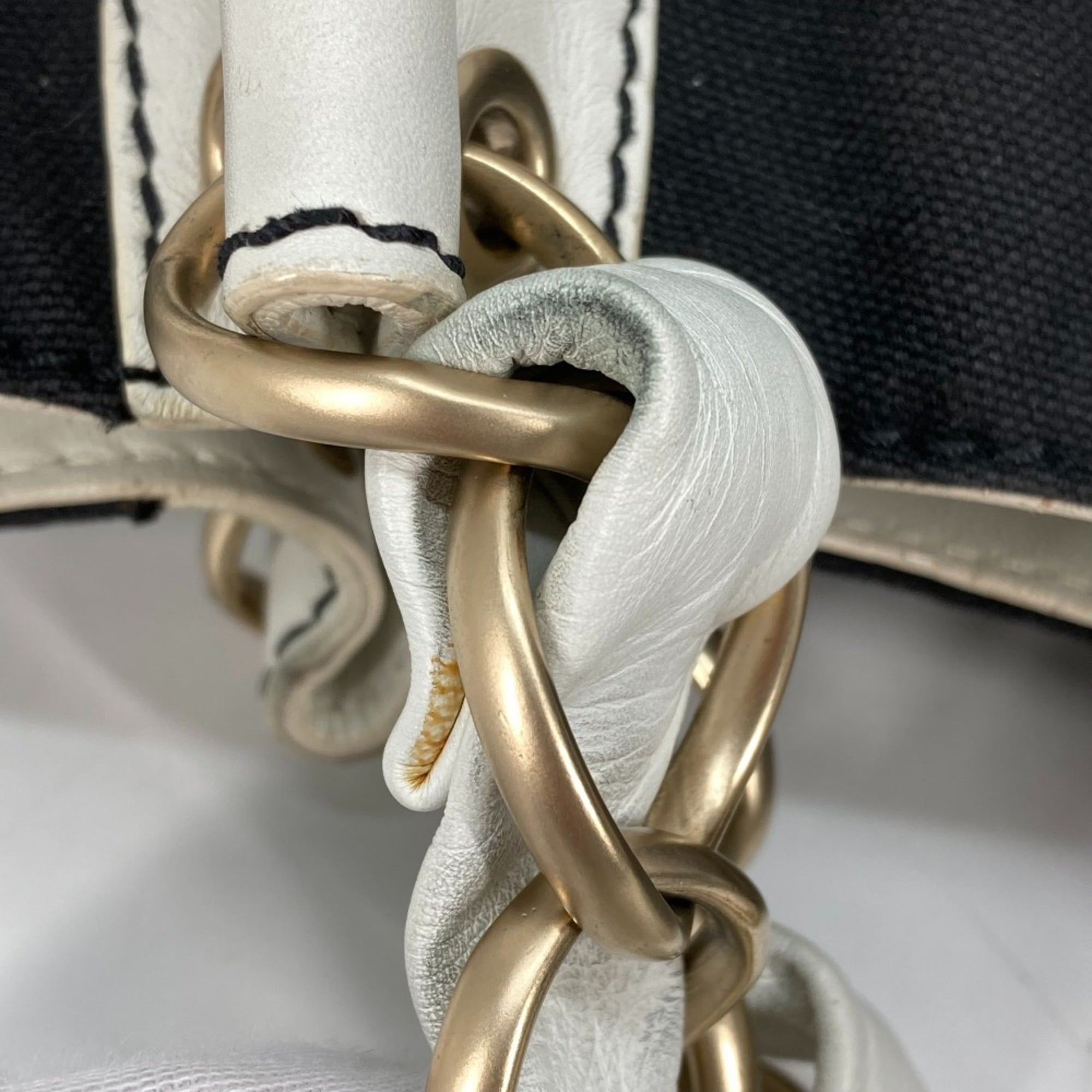 Chanel Black White Canvas Leather Shoulder Bag Tote Bag (Pre-Owned)