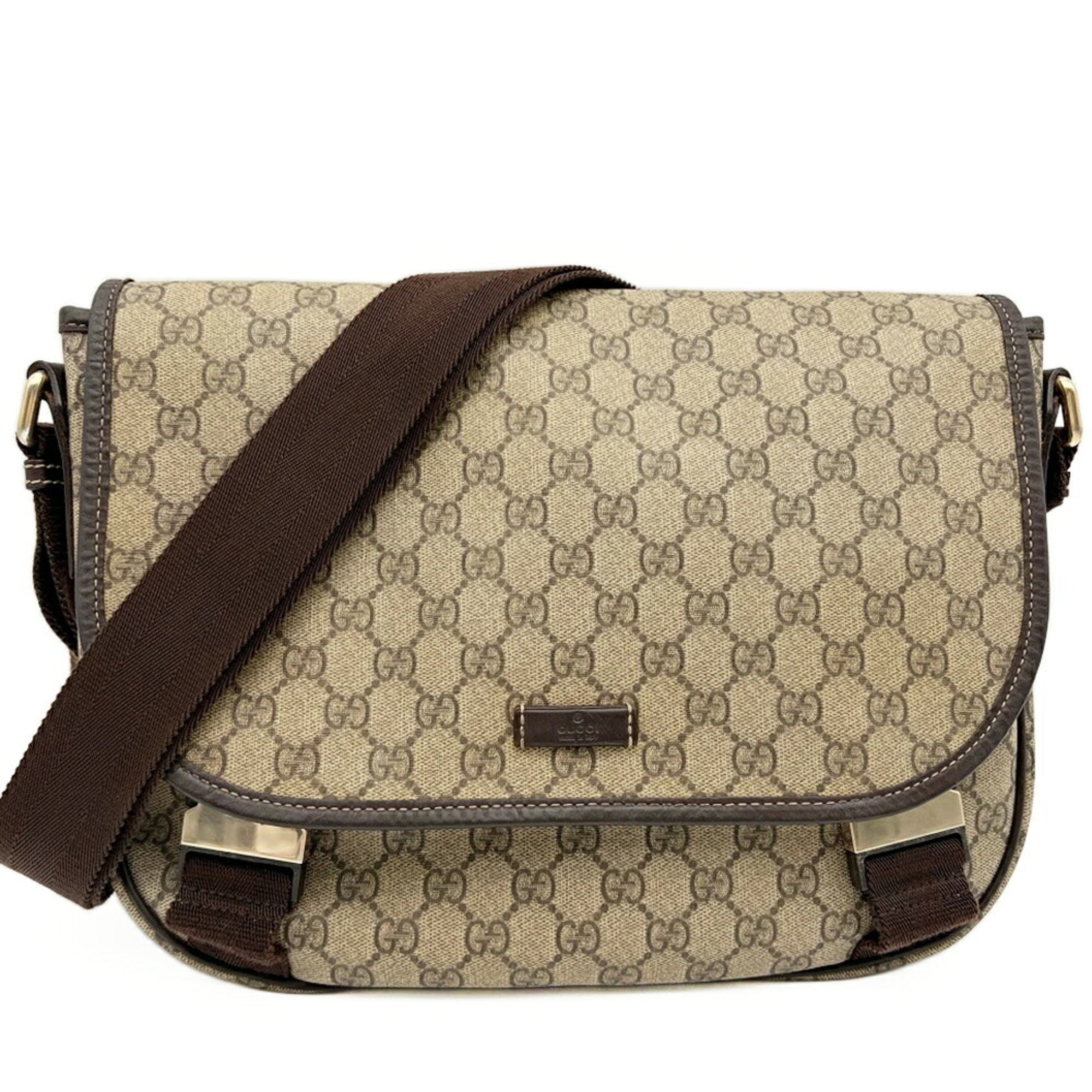 Gucci Beige Brown Gg Supreme Canvas Leather Shoulder Bag (Pre-Owned)
