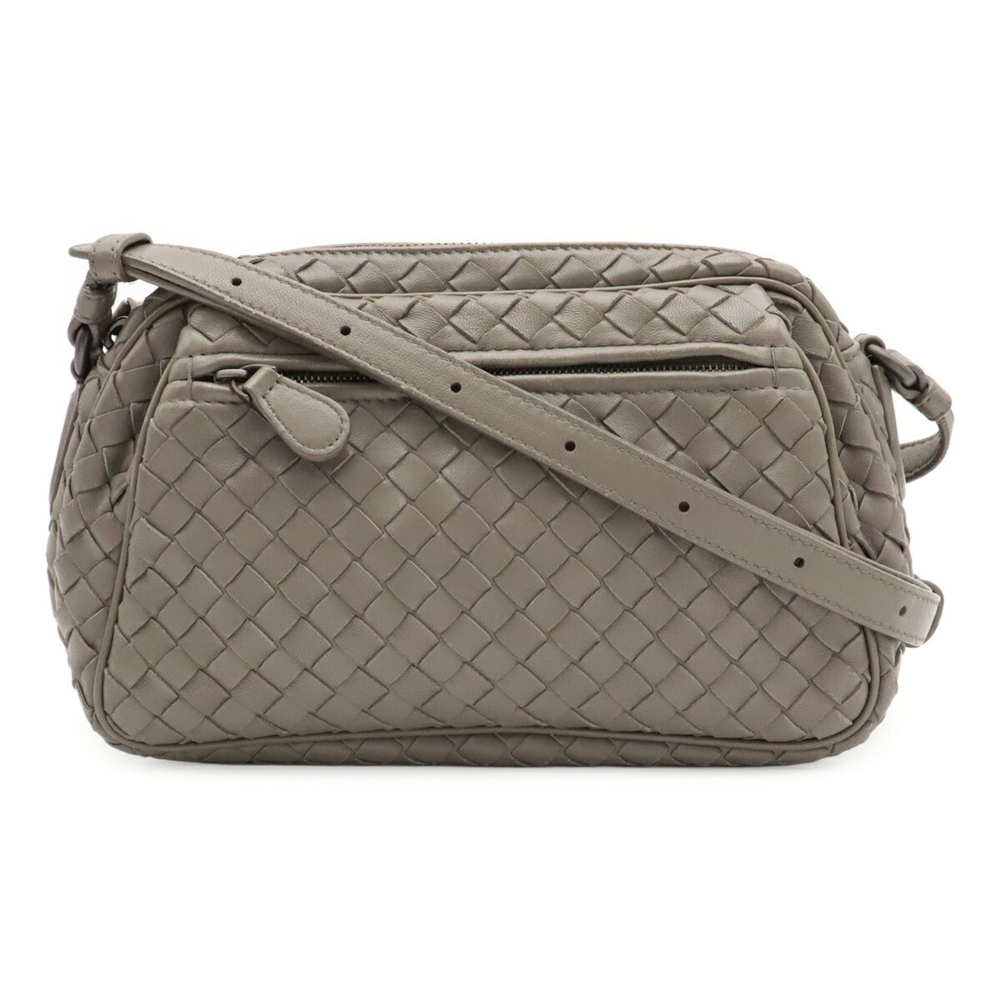 Bottega Veneta Gray Leather Pochette Shoulder Bag (Pre-Owned)