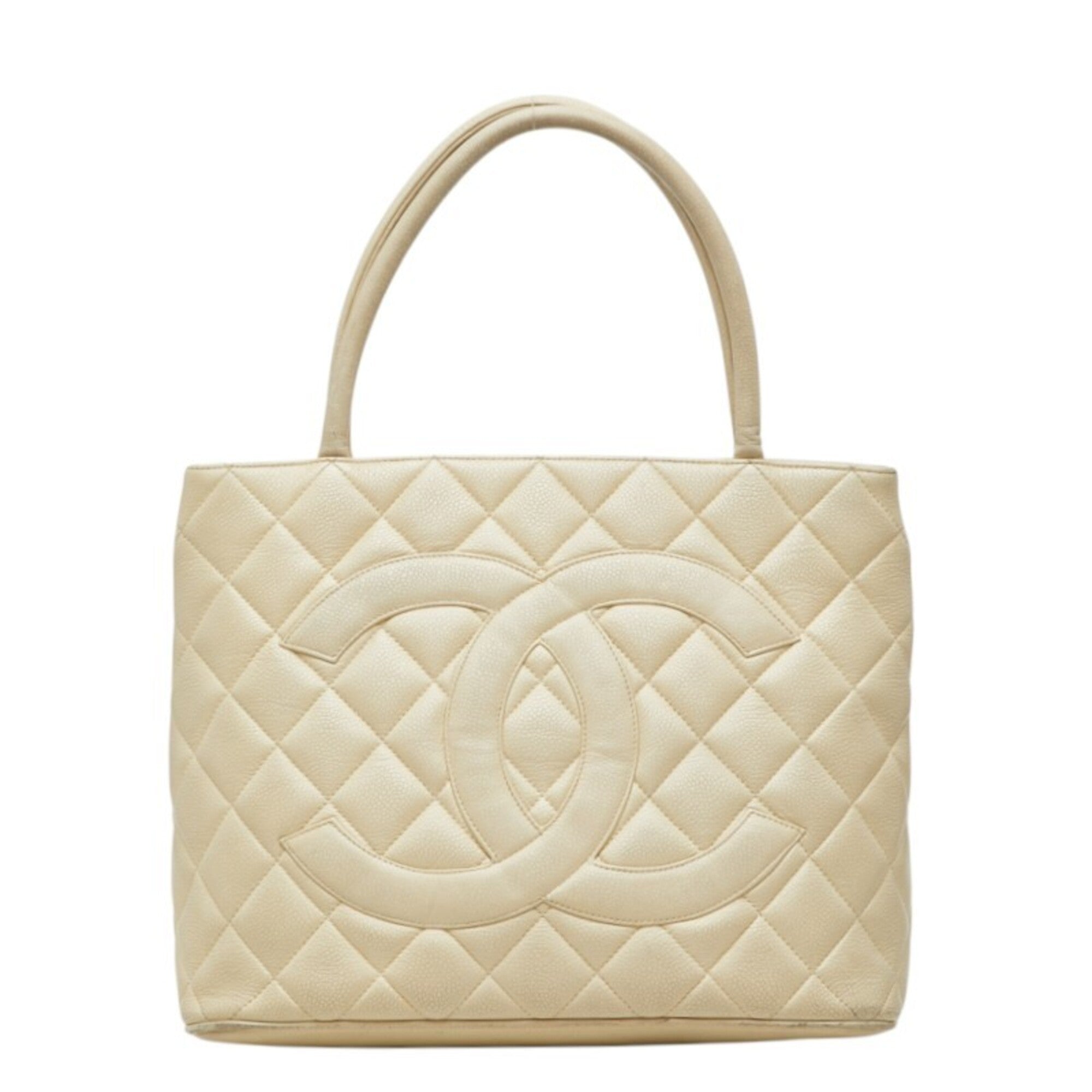 Chanel Ivory White Grained Calfskin Handbag Tote Bag (Pre-Owned)