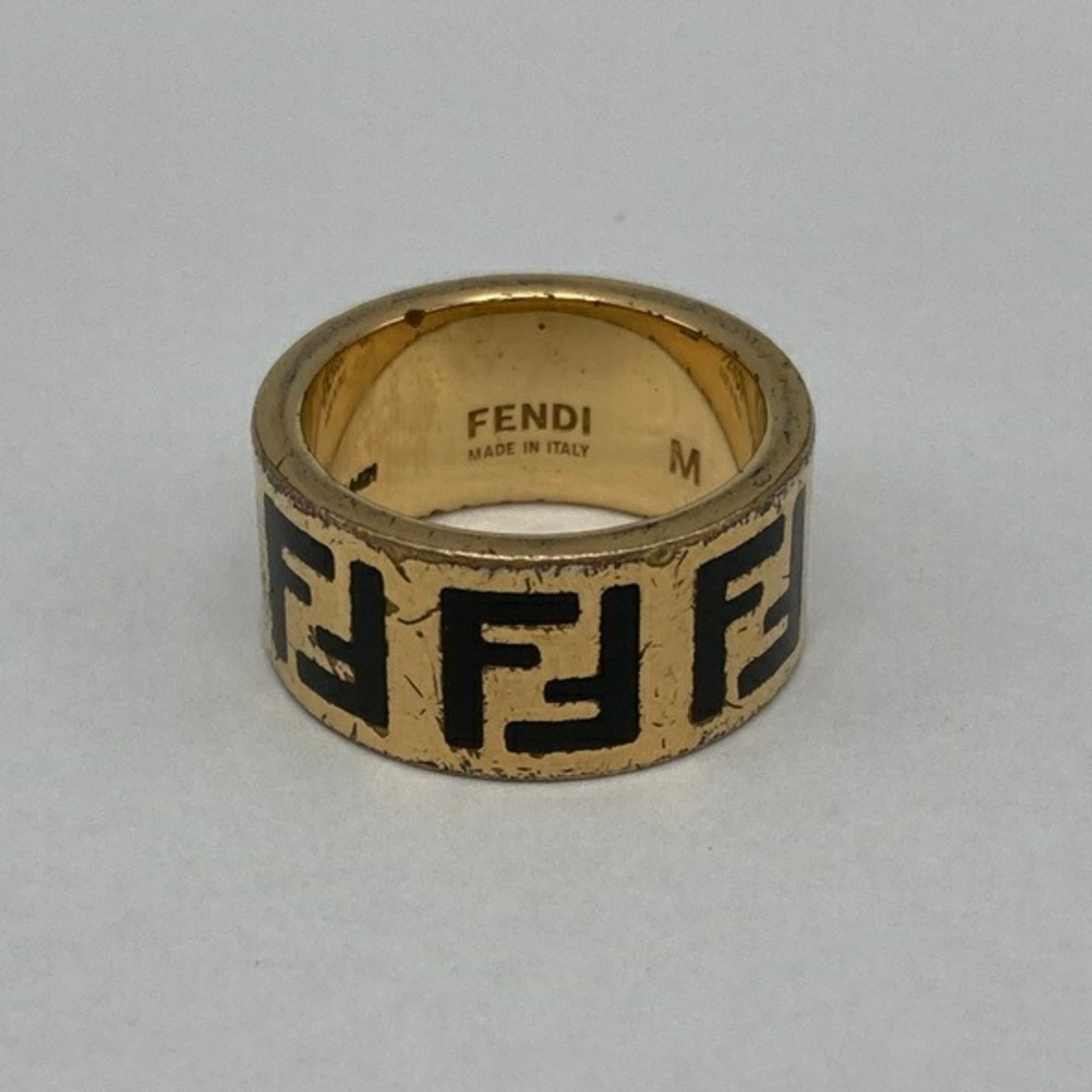 Fendi Gold Black Brass Band Ring (Pre-Owned)