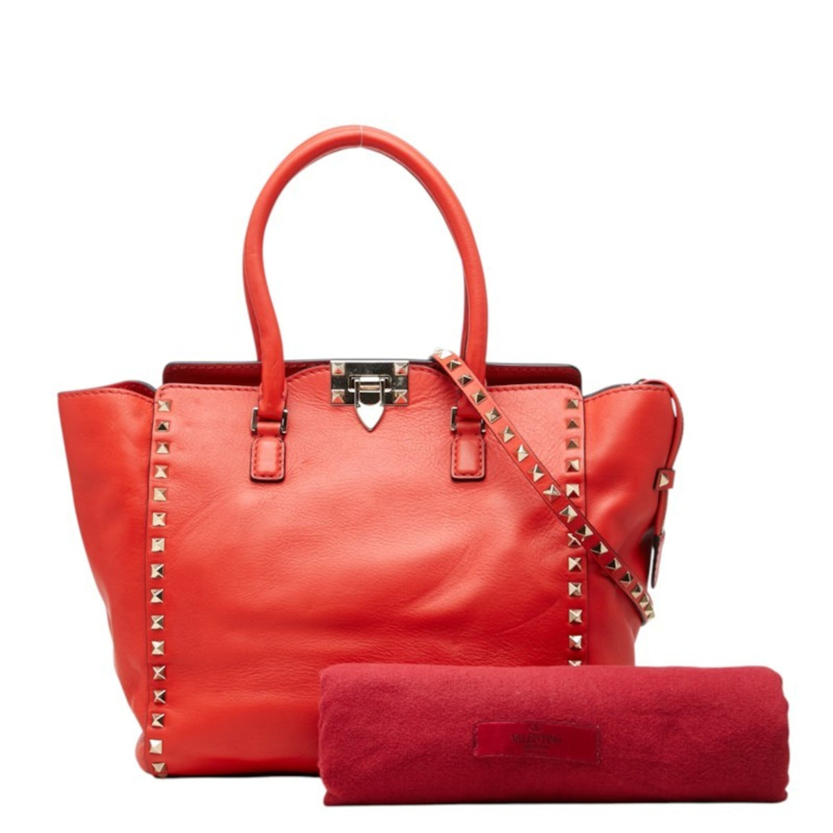 Valentino Red Color Leather Handbag Shoulder Bag (Pre-Owned)