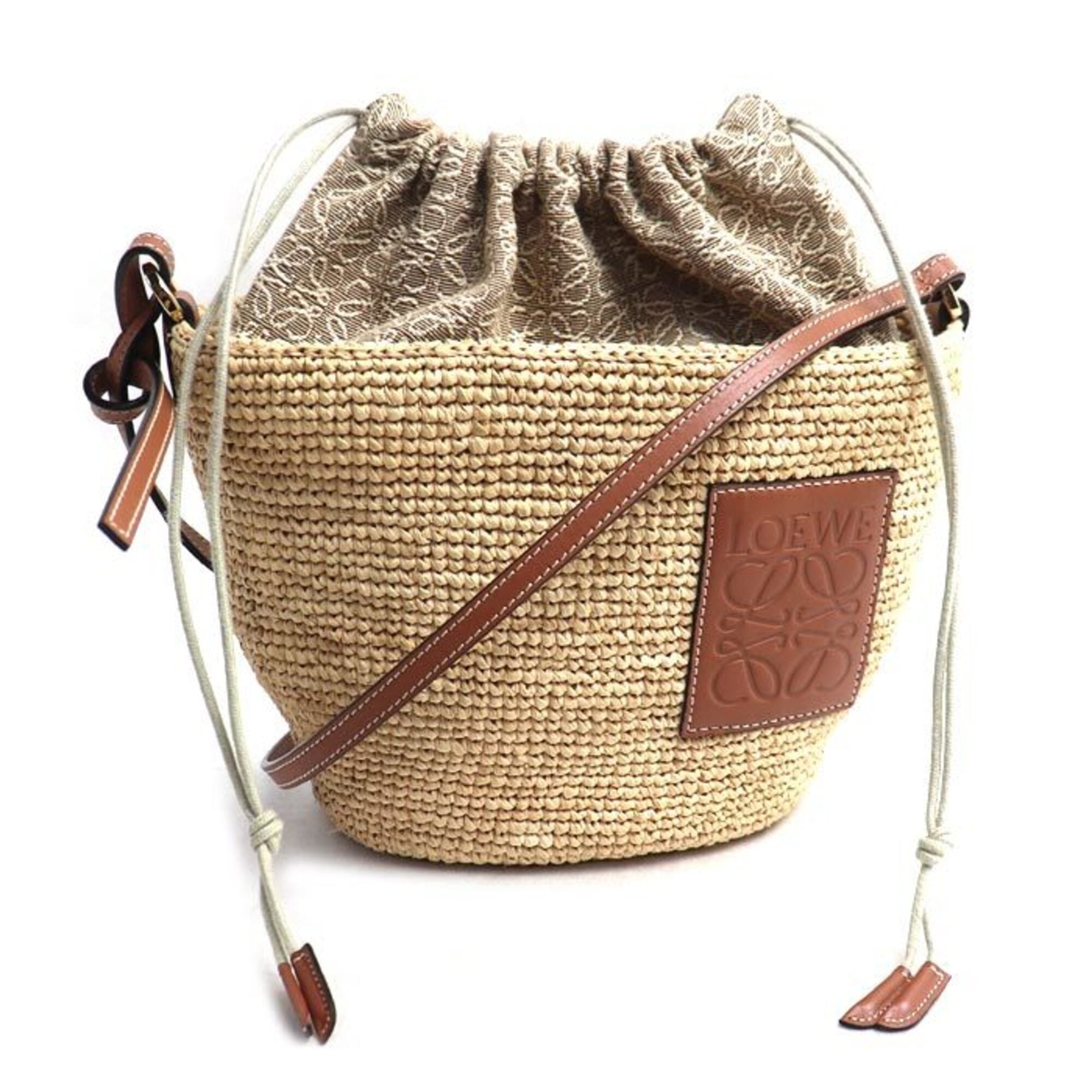 Loewe Raffia Leather Canvas Pochette Shoulder Bag (Pre-Owned)