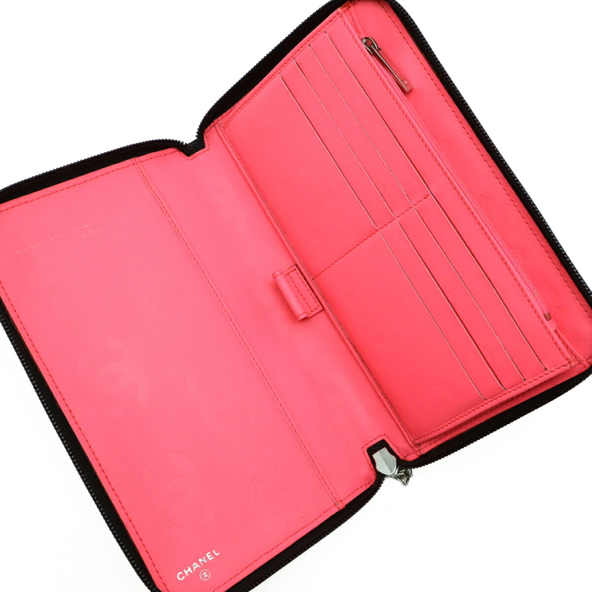 Chanel Black Pink White Leather Long Wallet (Bi-Fold) (Pre-Owned)